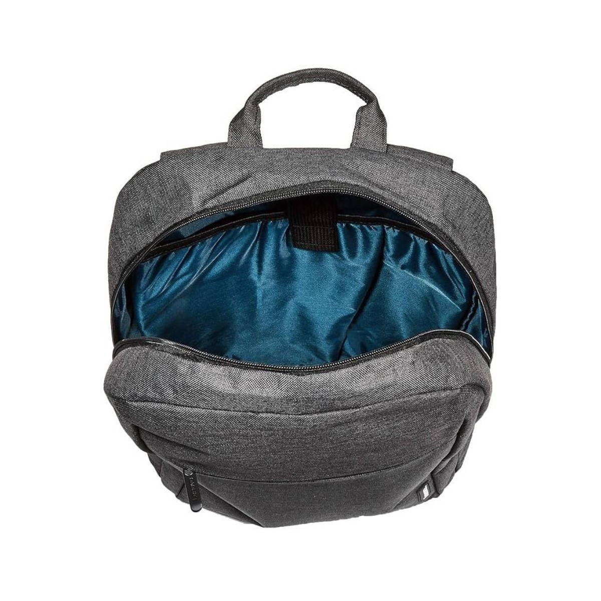 Sac à dos Lenovo noir ouvert, révélant un intérieur bleu et une petite poche zippée.