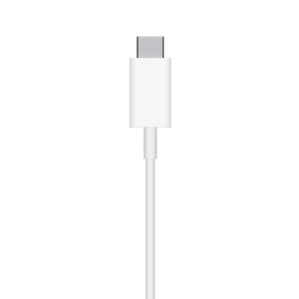 Biały kabel USB-C, białe tło.