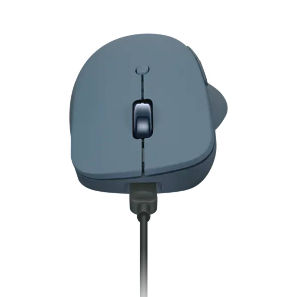 Blue Lenovo mouse with charging cable, white background.
