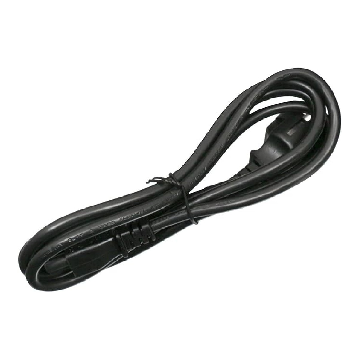 Schwarzes Netzkabel mit zwei Enden. Eins für die Wand, das andere für ein Gerät. Auf Weiß isoliert.