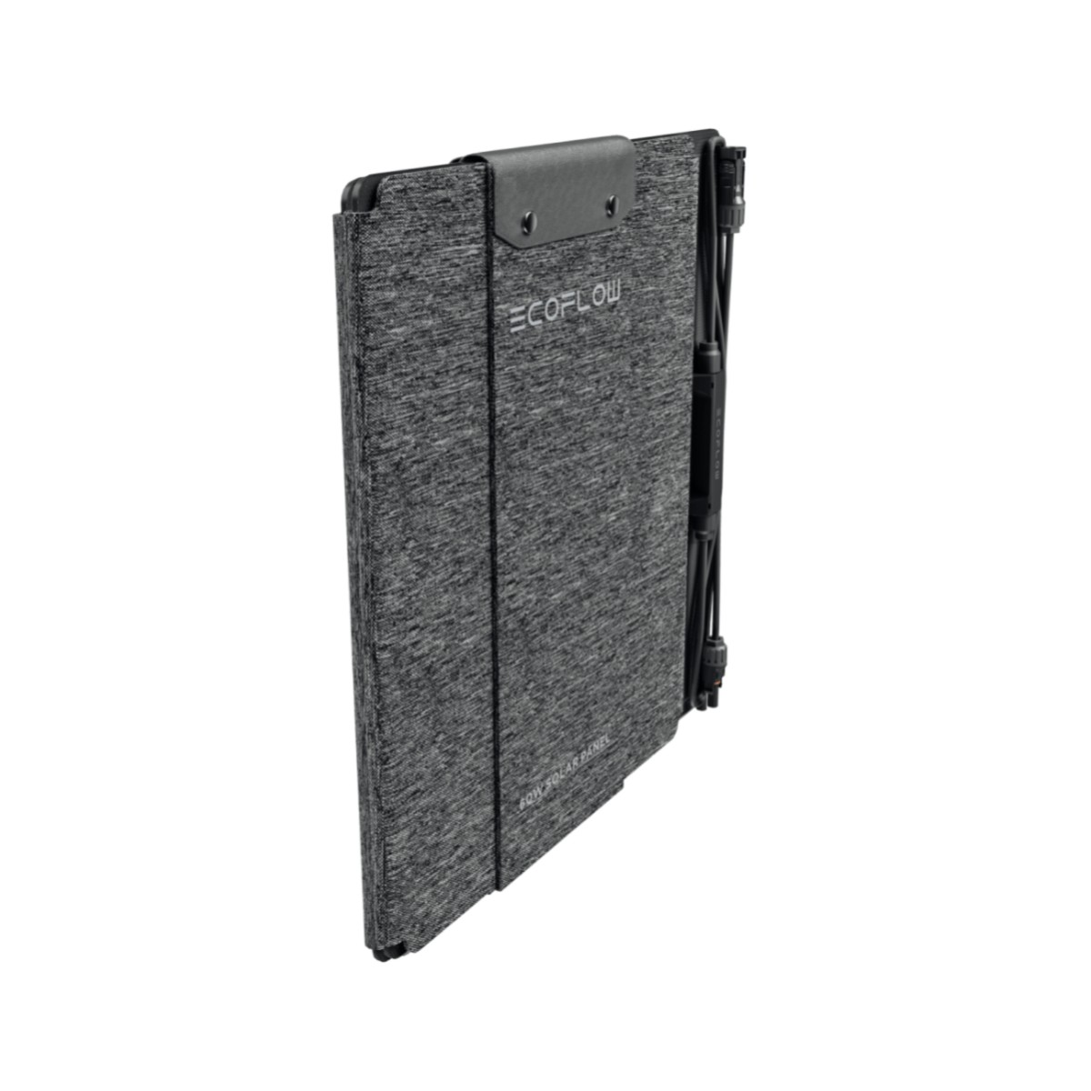 Gray solar panel folded. It has a black border, and the ECOFLOW logo.