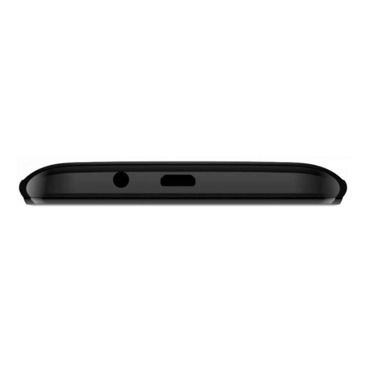 Unteransicht eines schwarzen Smartphones. Zeigt einen Anschluss, ein Mikrofon und einen Lautsprecher.