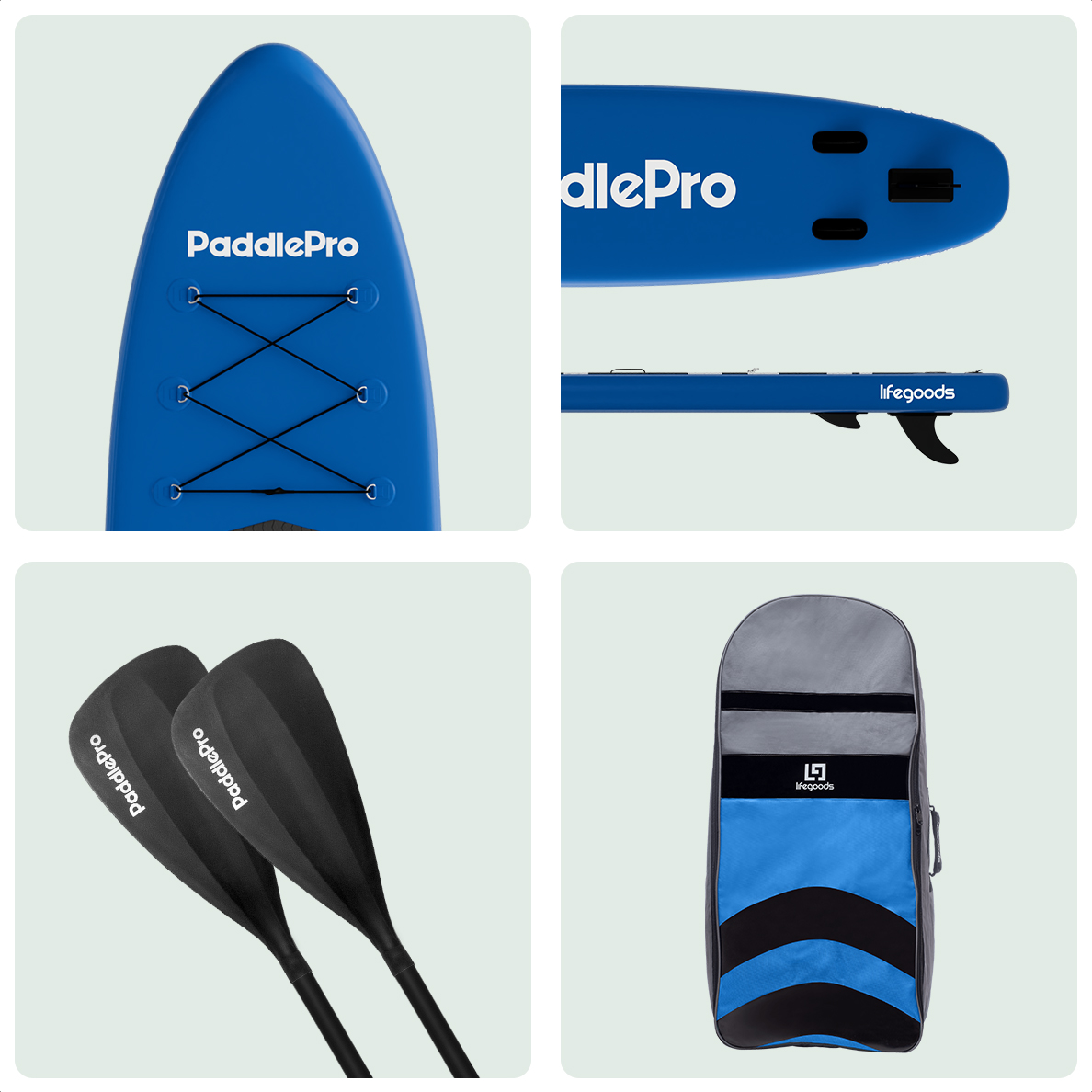 Blauw paddleboard, met bungee-koord, antislip zacht dek, anti-UV-coating.