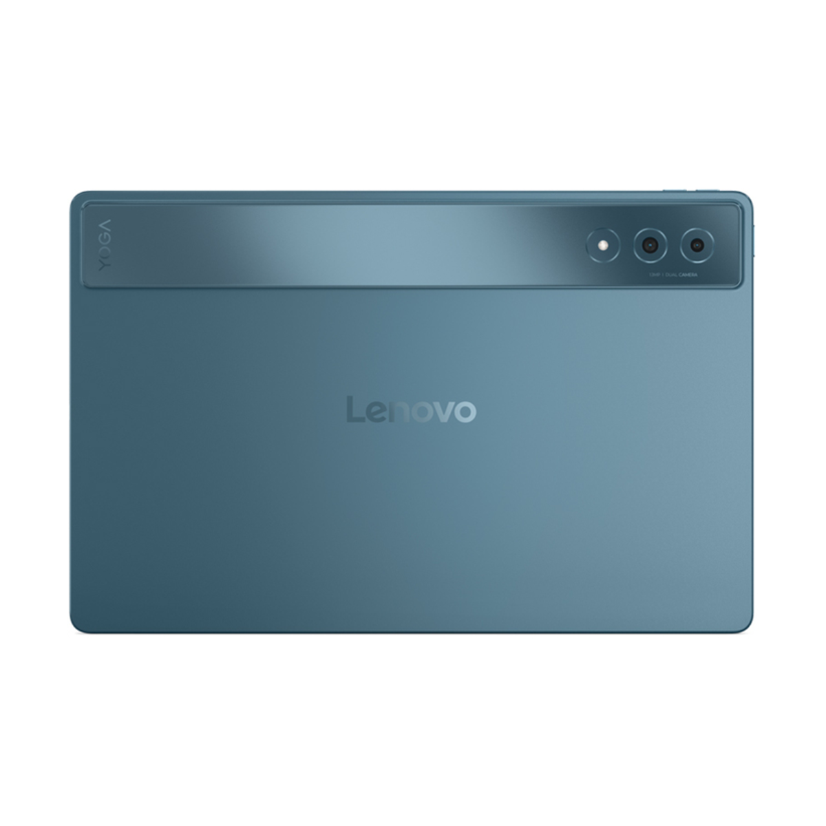 Rückansicht eines blauen Lenovo-Tablets mit Rückkamera.