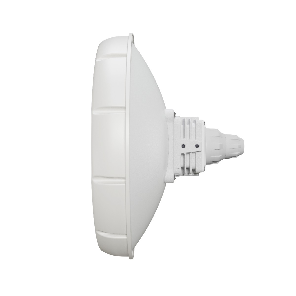 Un dispositivo bianco di forma rotonda. Ha molti fori sul lato.