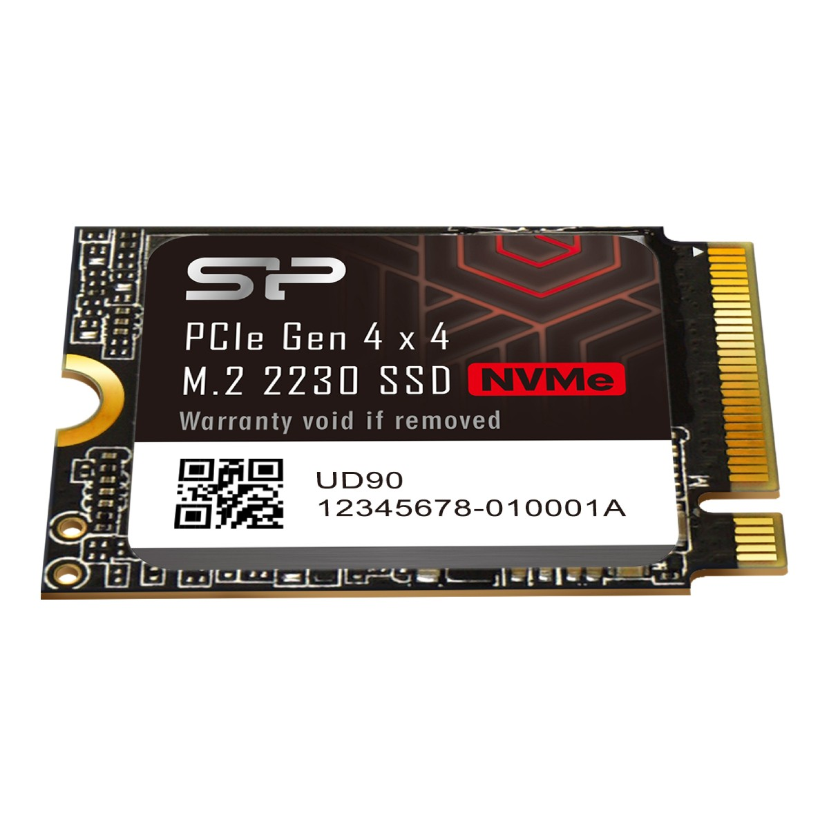 Pokazano dysk SSD SP PCIe Gen 4x4 M.2 2230 NVMe z kodem kreskowym.