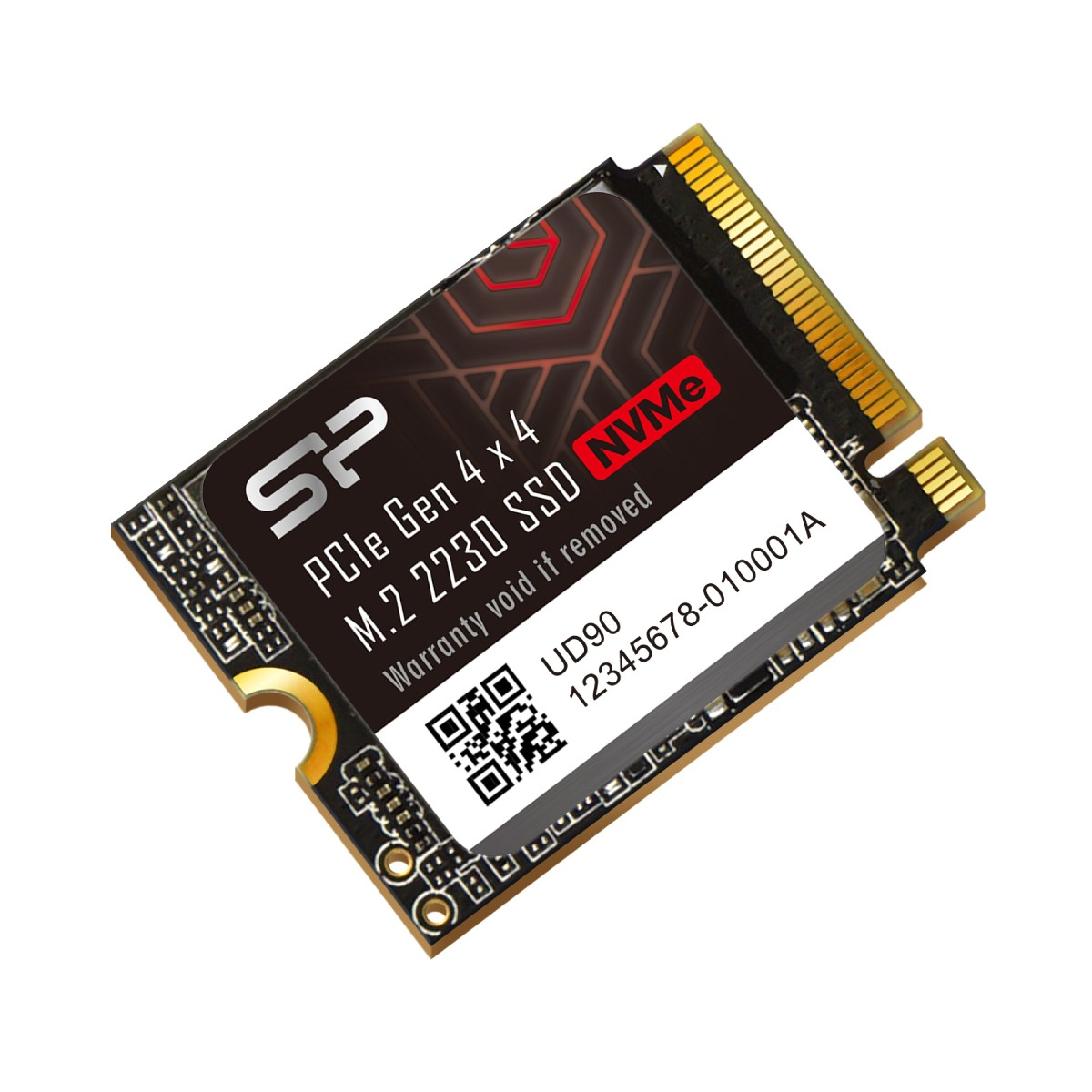 Ujęcie z góry na dysk SP PCIe Gen 4x4 M.2 2230 NVMe z kodem kreskowym.