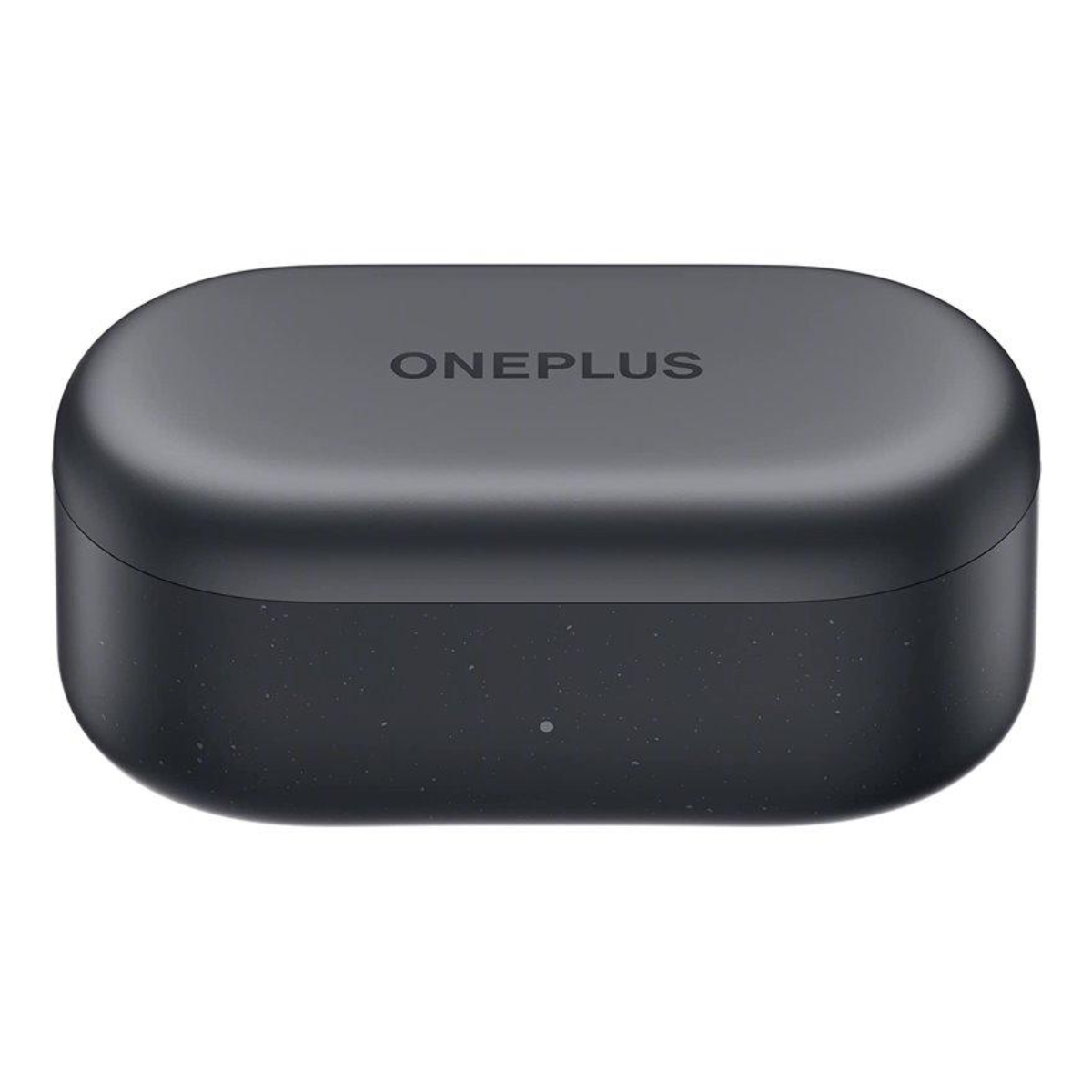 Una custodia di ricarica nera per auricolari OnePlus, con il nome del marchio sopra.