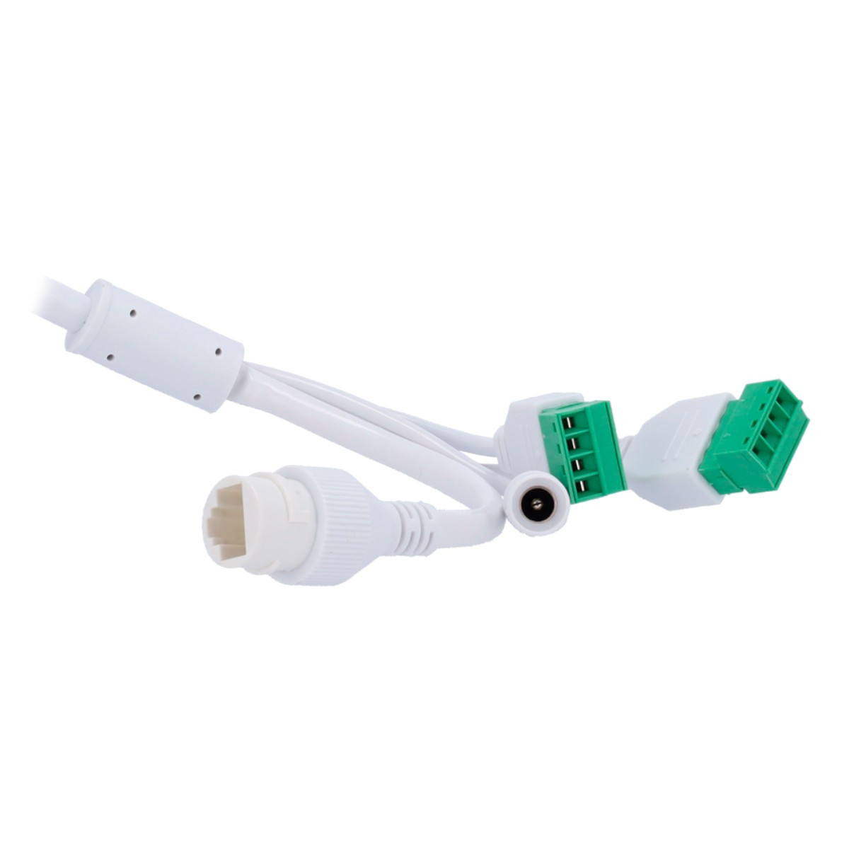 Białe kable ze złączami, zielone złącze.