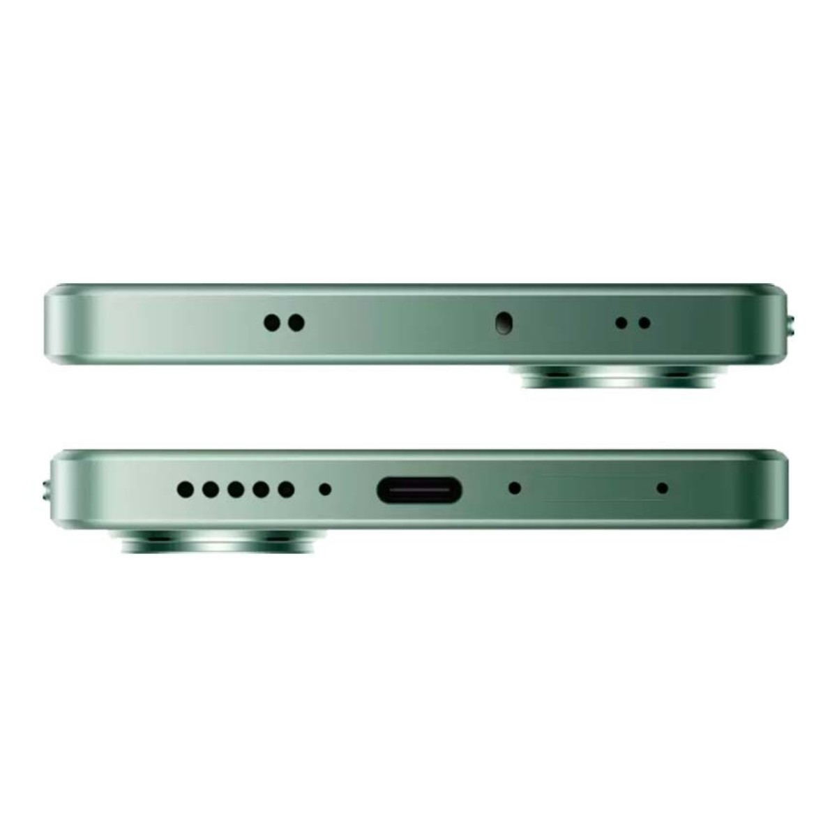 Dos mitades de teléfono, superior e inferior. Teléfono verde. La mitad superior tiene agujeros.