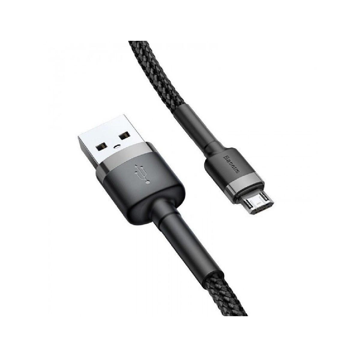 Czarny kabel USB ze złączem USB i złączem micro USB. Marka Baseus.