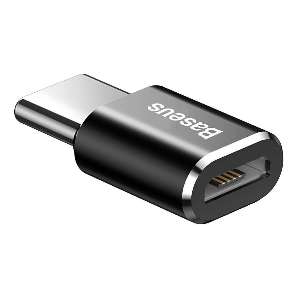 Czarny i srebrny adapter Baseus USB-C na Micro-USB.