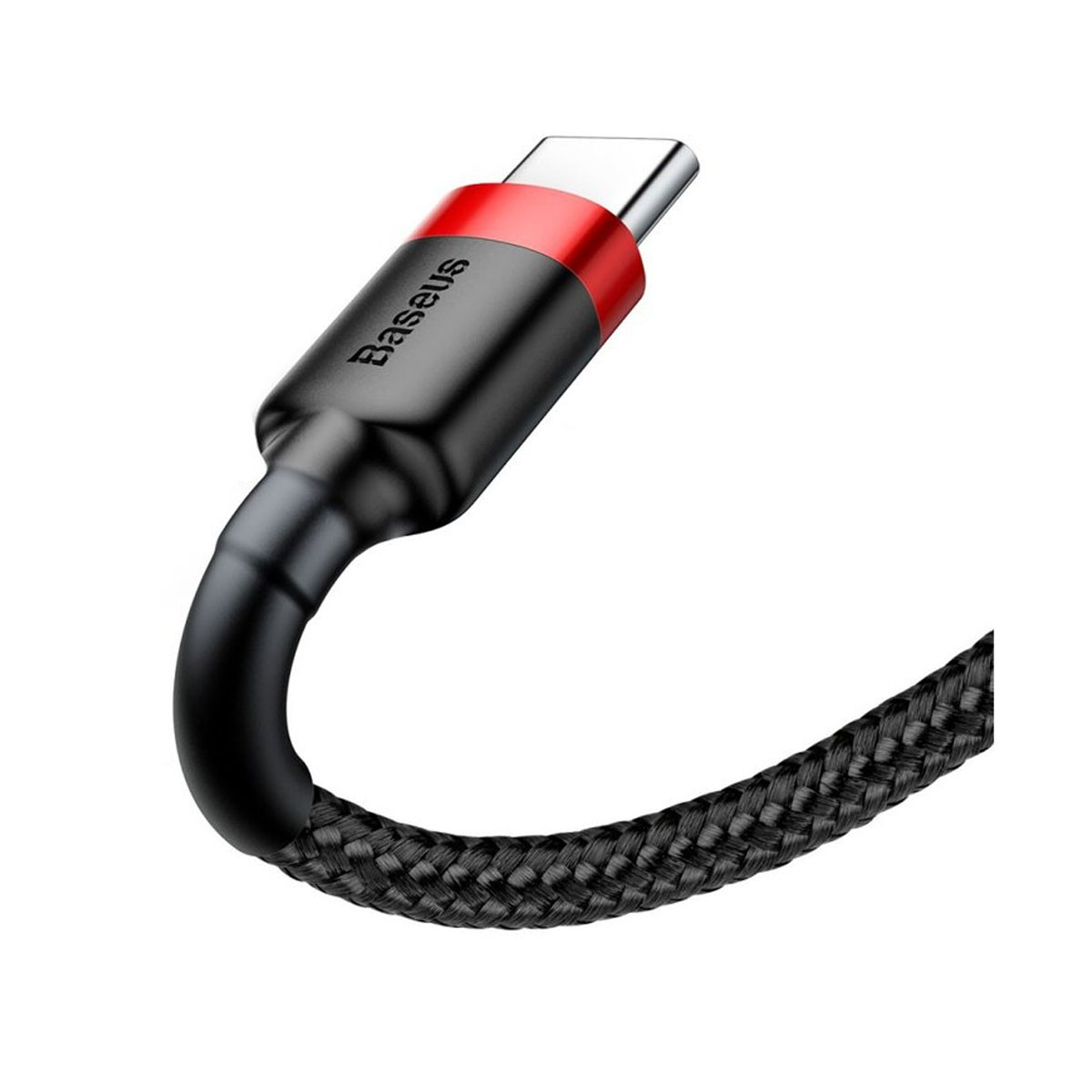 Czarny kabel Baseus USB-C z czerwonym akcentem na głowicy.