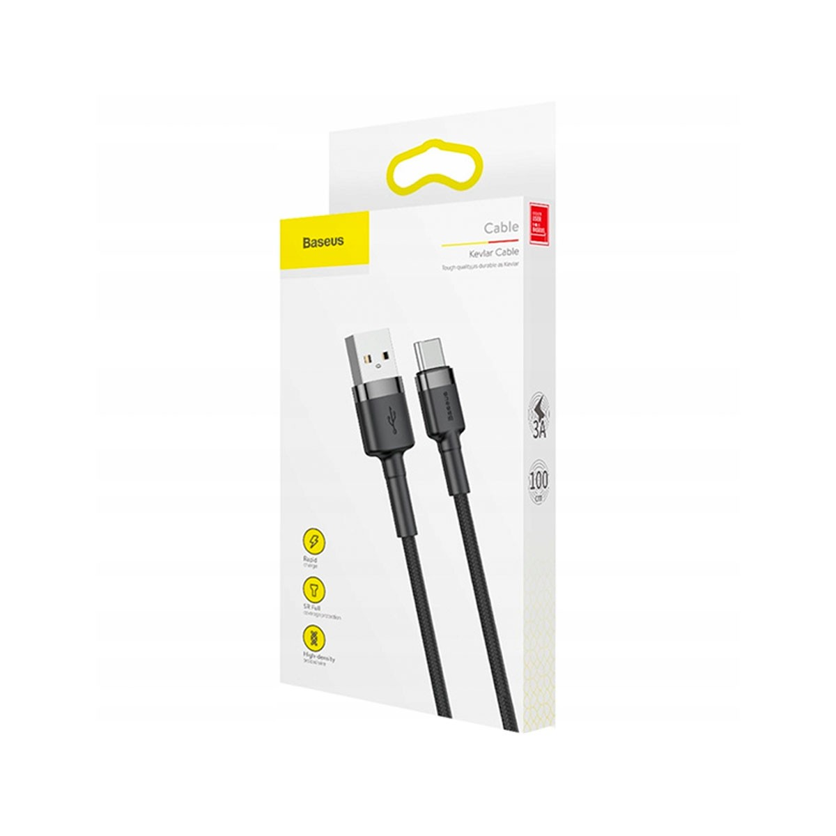 Kabel USB Baseus w pudełku. Pudełko jest białe i pokazuje kabel w środku.