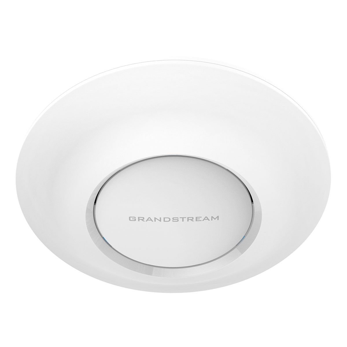 Punto di accesso WiFi Grandstream bianco, design circolare. Il dispositivo è su sfondo bianco, vista dall'alto.