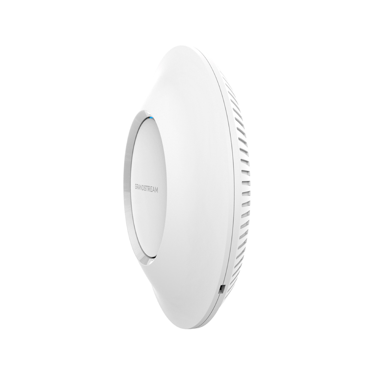 Dispositivo Grandstream bianco e rotondo. Il dispositivo è visto di lato.