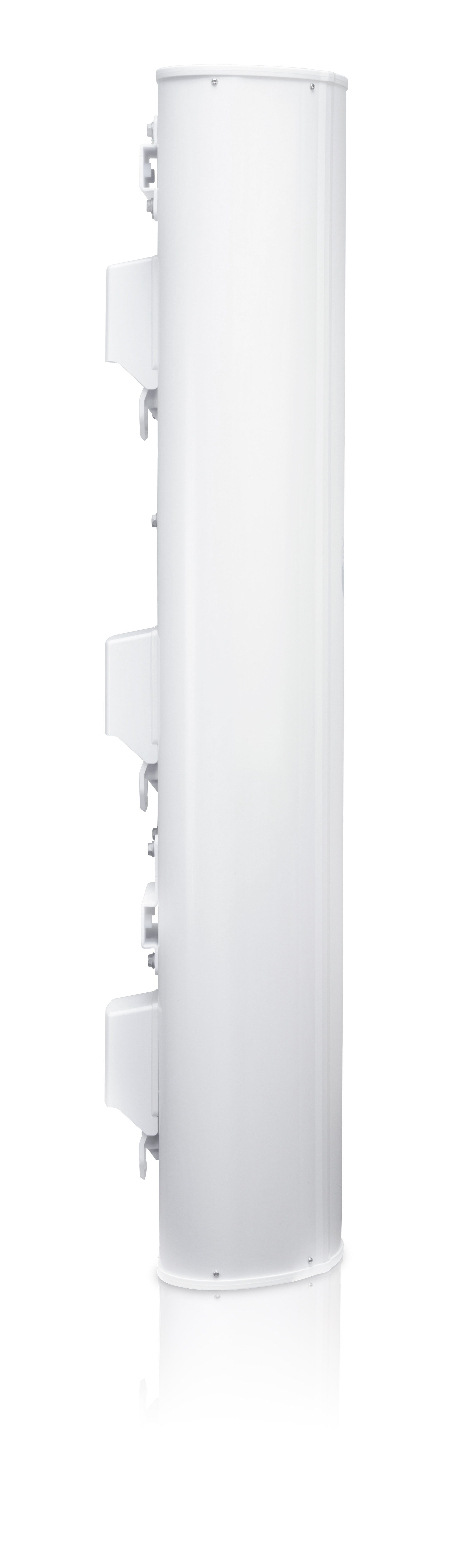 White cylindrical device with side brackets, seen from the side. It is on a white background.