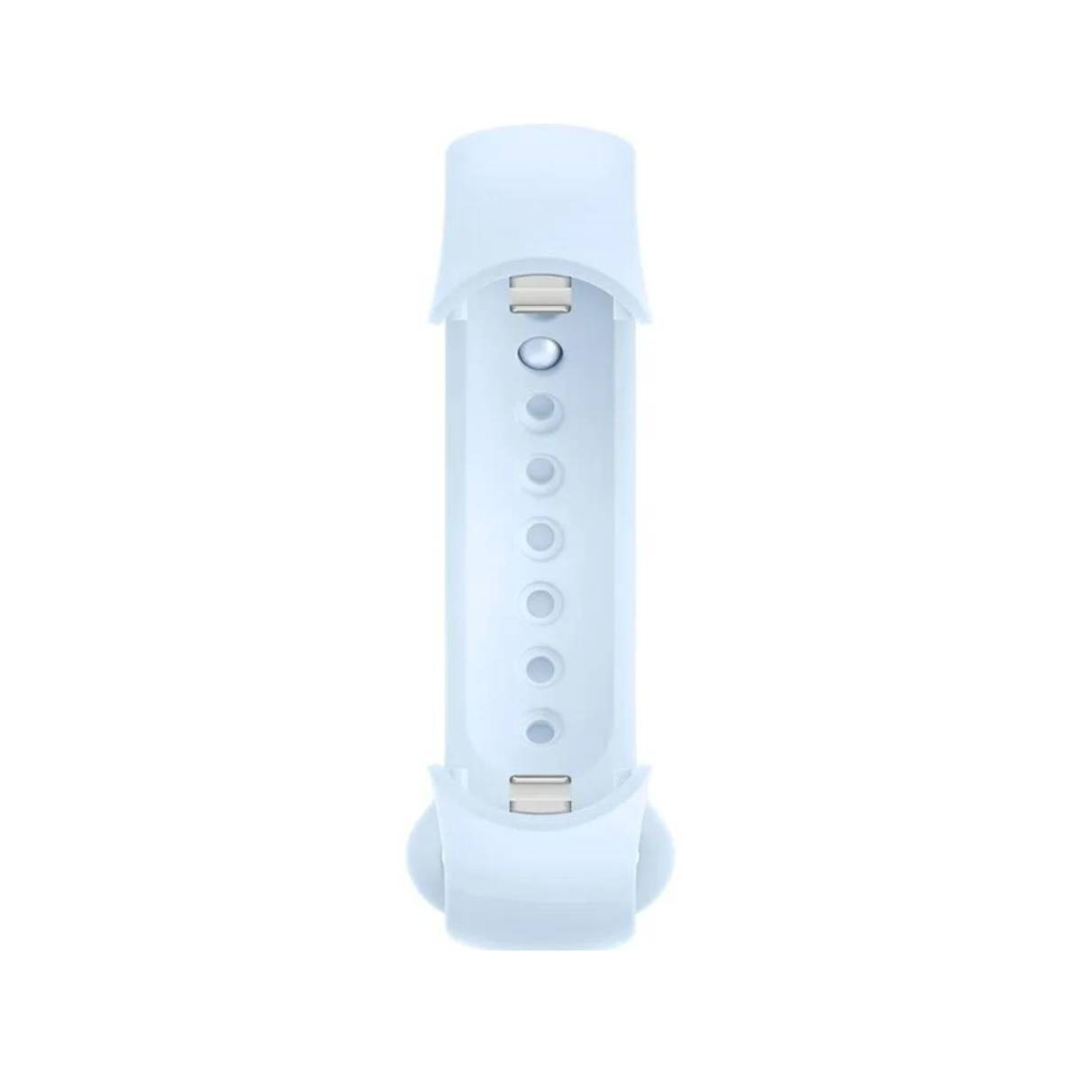 Jasnoniebieski pasek do smartwatcha. Ma otwory do regulacji i jest łatwy do wymiany.