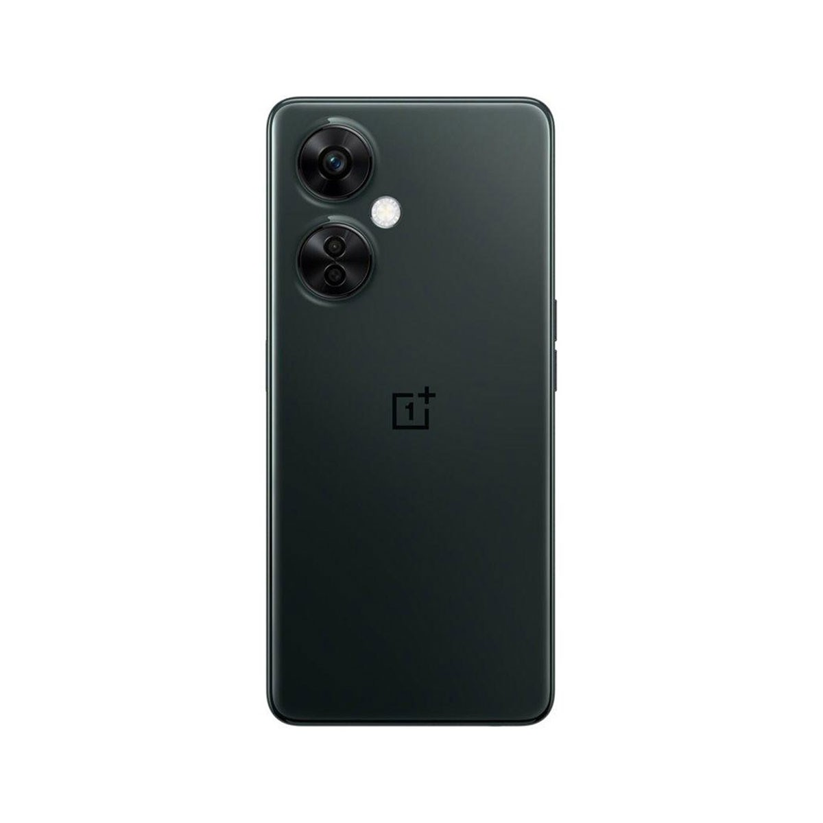 Ciemnozielony tył telefonu OnePlus z aparatem i logo.