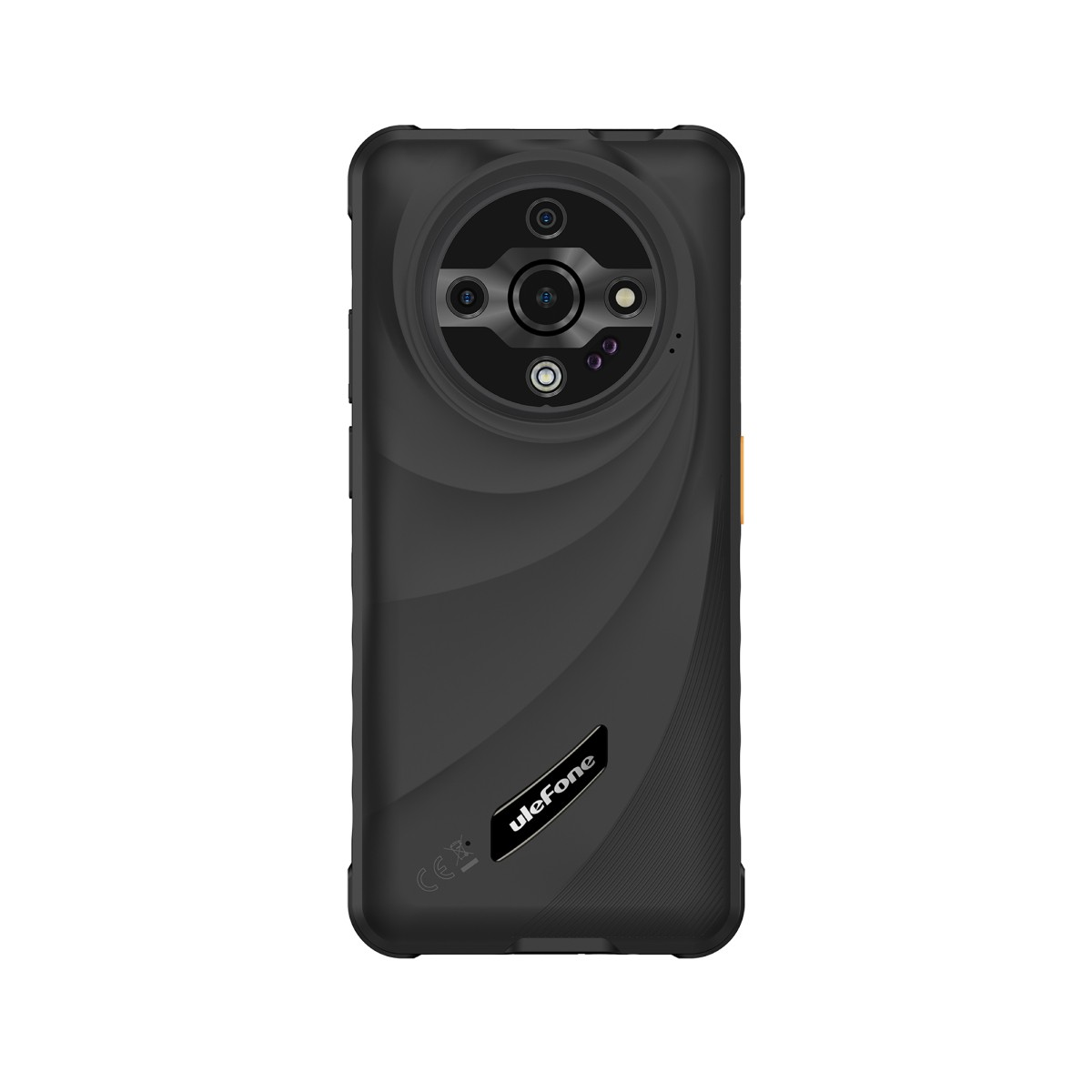 Czarny tył telefonu z wieloma obiektywami aparatu i logo Ulefone. Czarna, teksturowana konstrukcja.