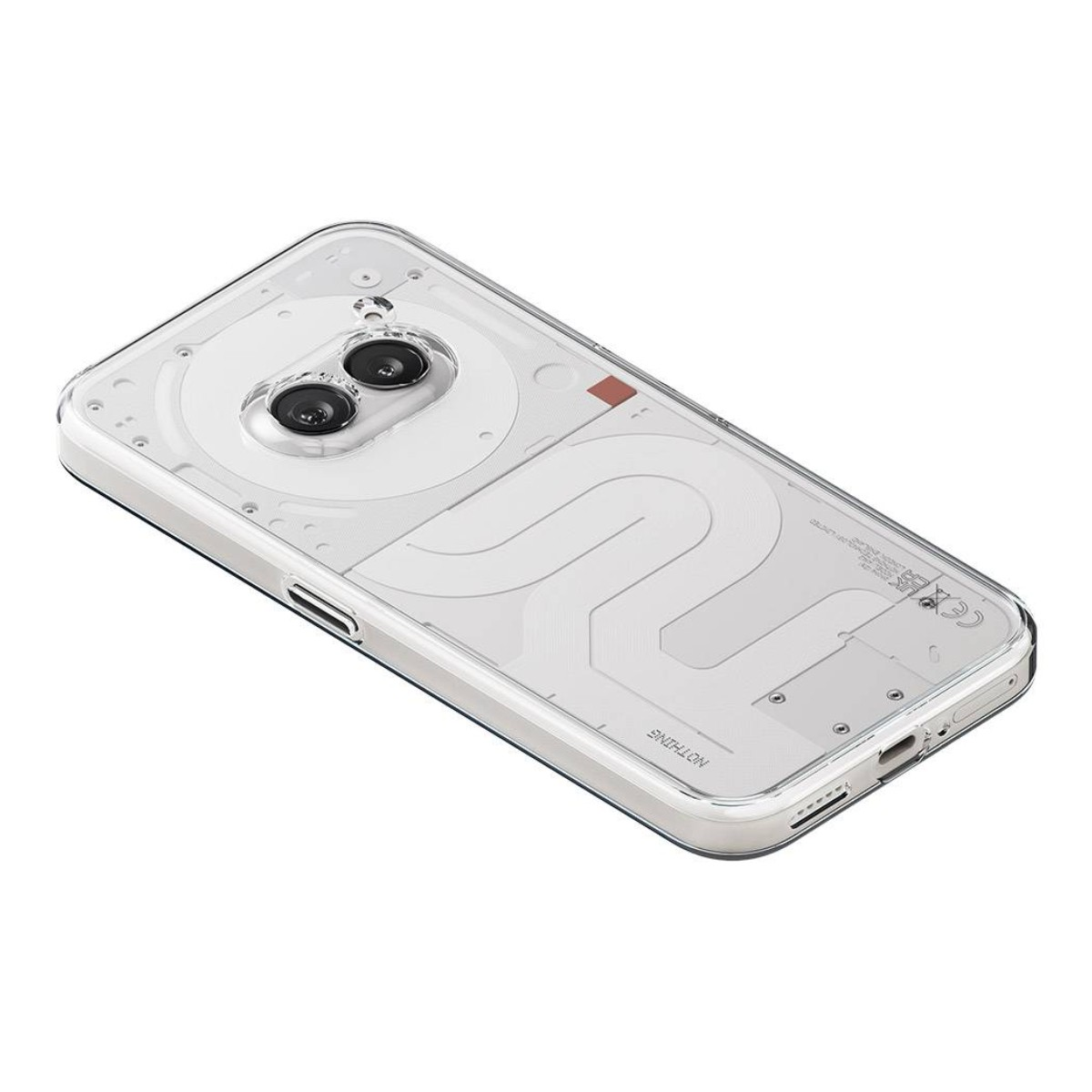 Transparente Handyhülle, die das Design des Telefons zeigt. Durchsichtige Rückseite mit sichtbaren Komponenten.
