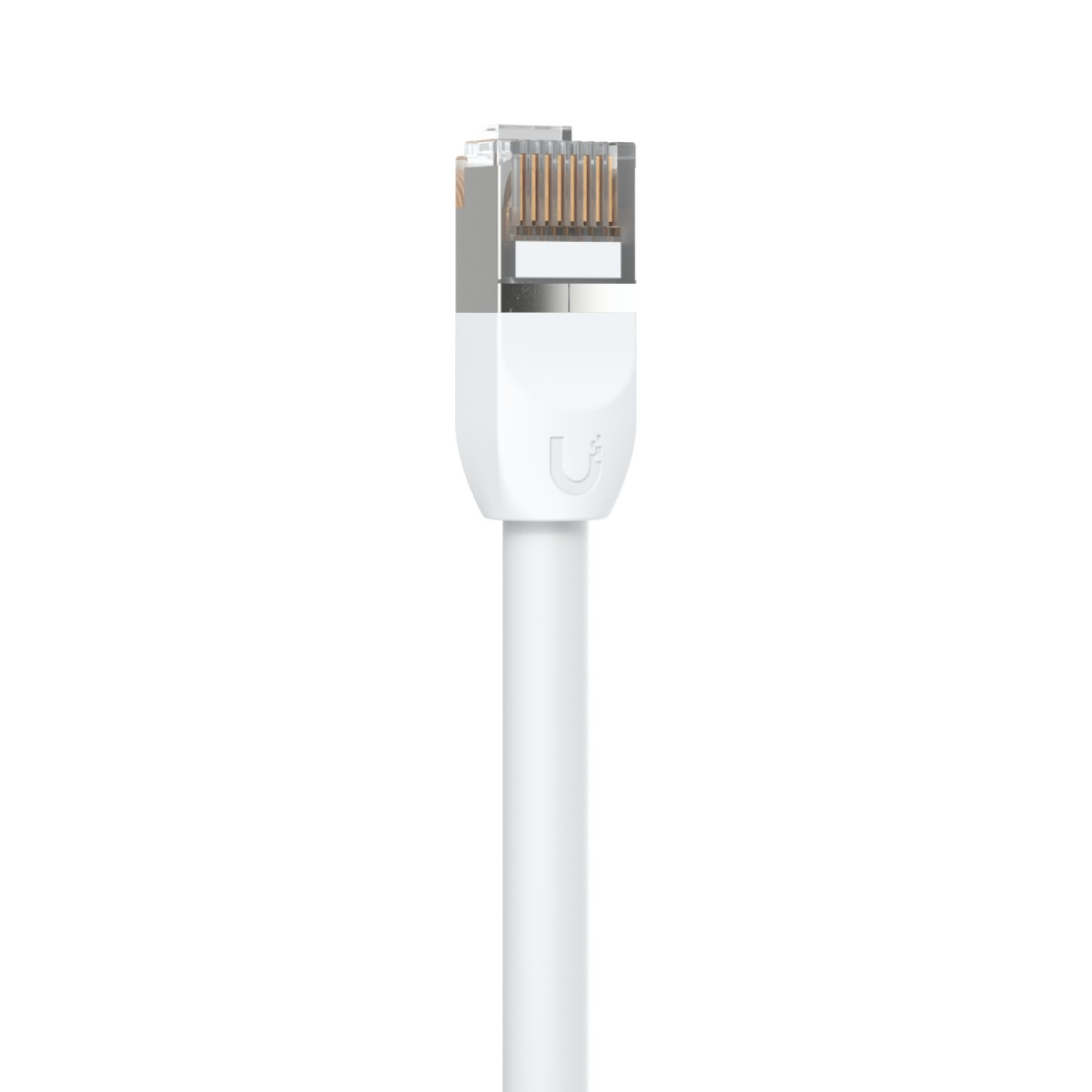 Cavo ethernet bianco con un connettore trasparente.