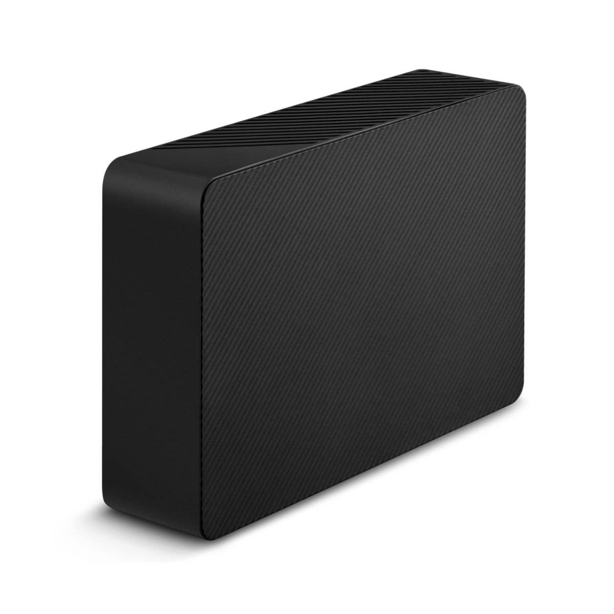 Czarne, prostokątne urządzenie z teksturowanym panelem przednim, prawdopodobnie komponent elektroniczny.