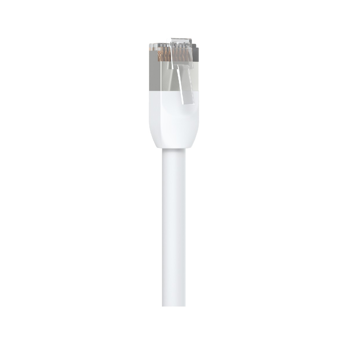 Biały kabel ze złączem, prawdopodobnie kabel Ethernet, do przesyłania danych.