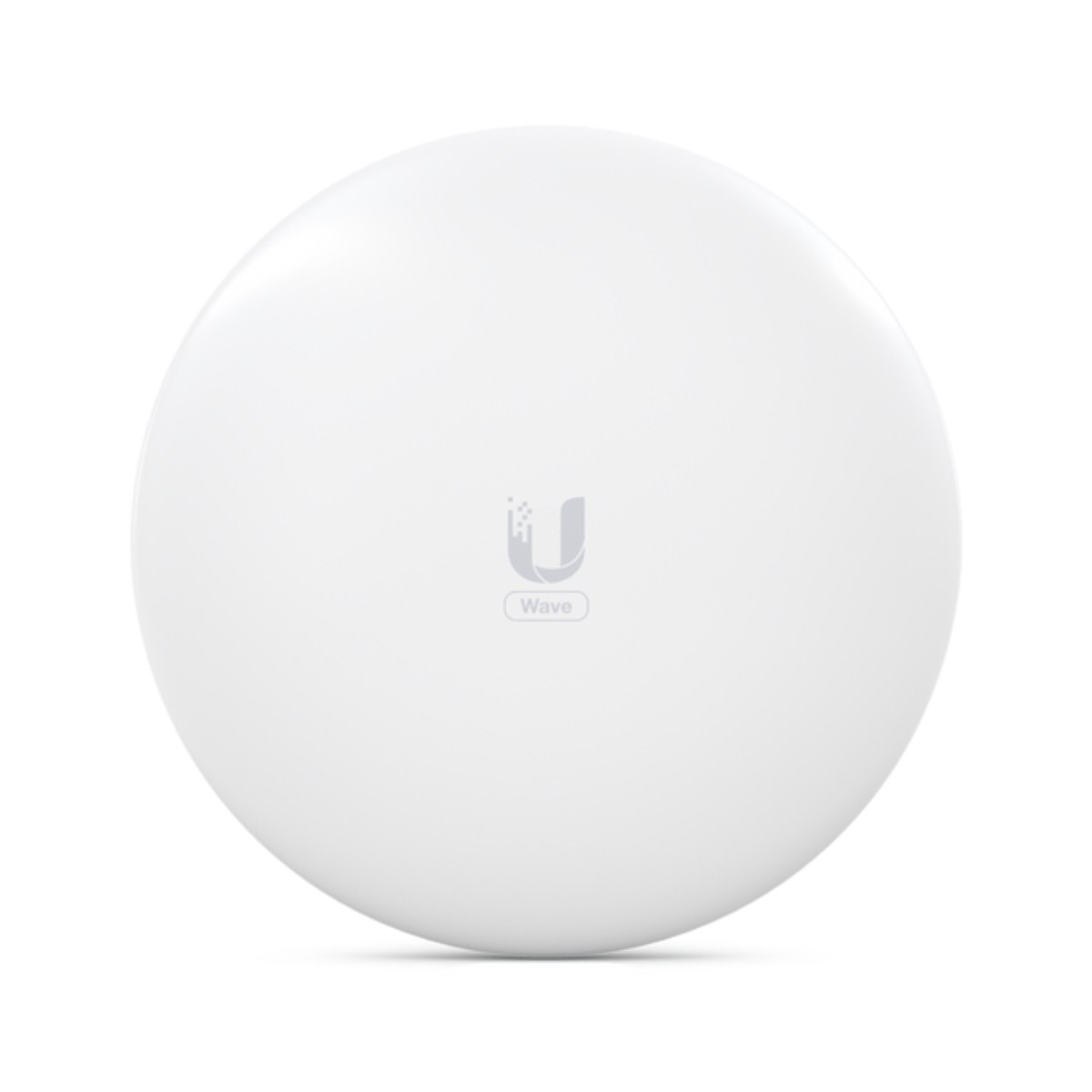 Appareil blanc et circulaire avec le logo 'U Wave'. Isolé sur fond blanc.