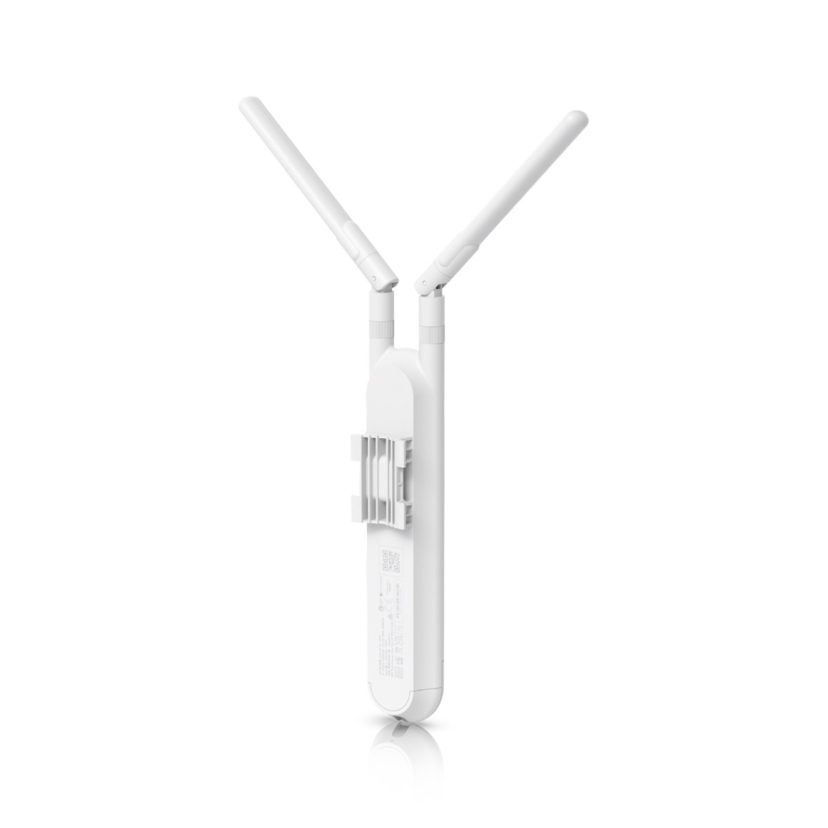 Widok z tyłu białego punktu dostępowego z dwiema antenami.
