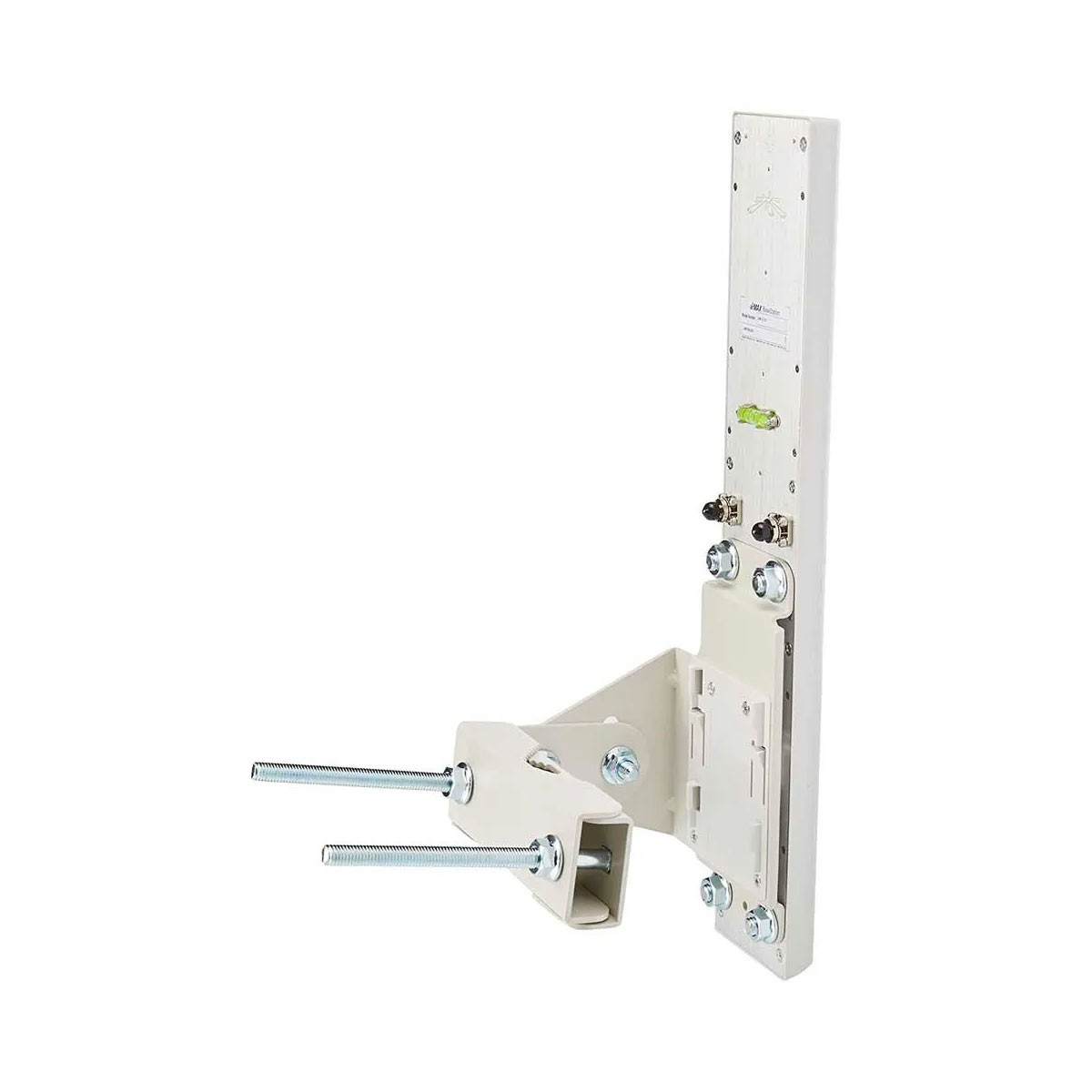 White metal mounting bracket with bolts. For wall mounting.