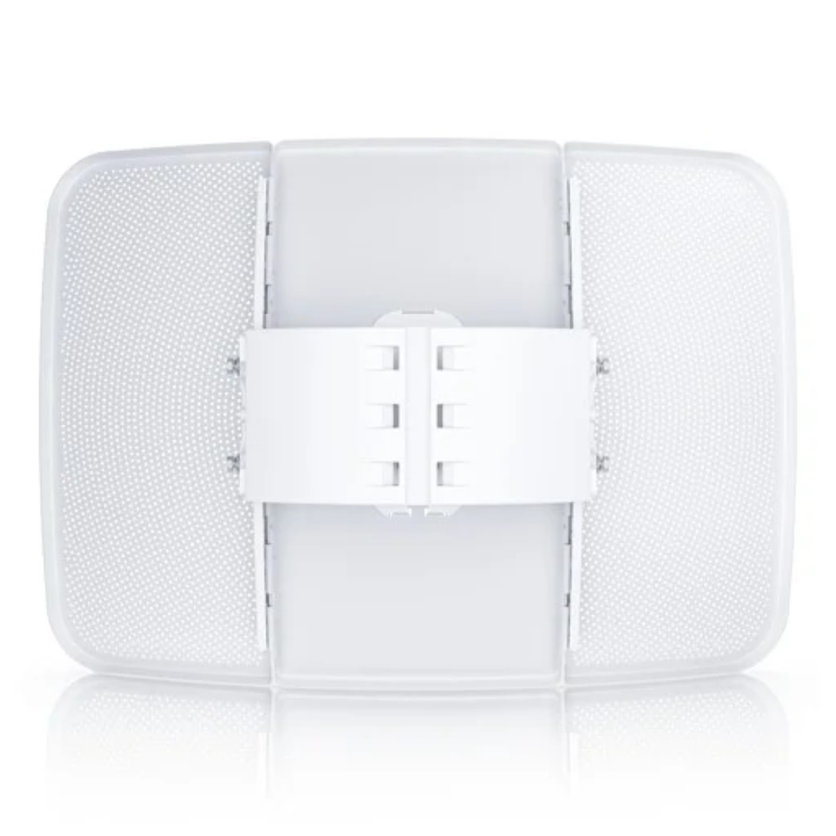 Antenne blanche avec surface en grille et support de montage, isolée.
