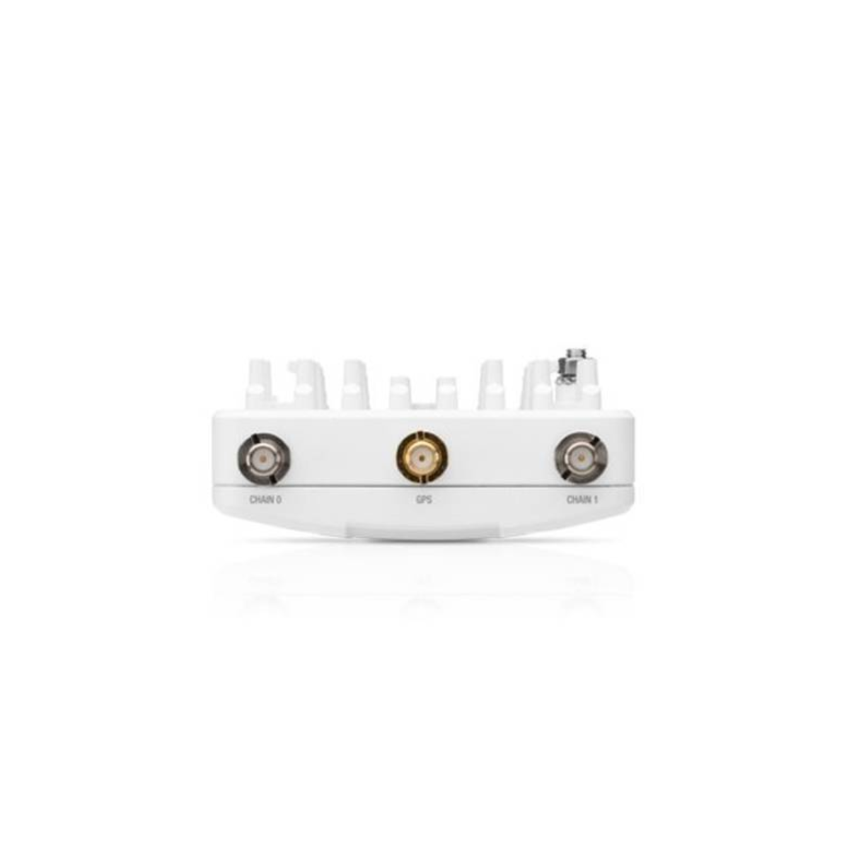 Dispositivo rectangular blanco con tres puertos etiquetados como Chain 0, GPS y Chain 1.