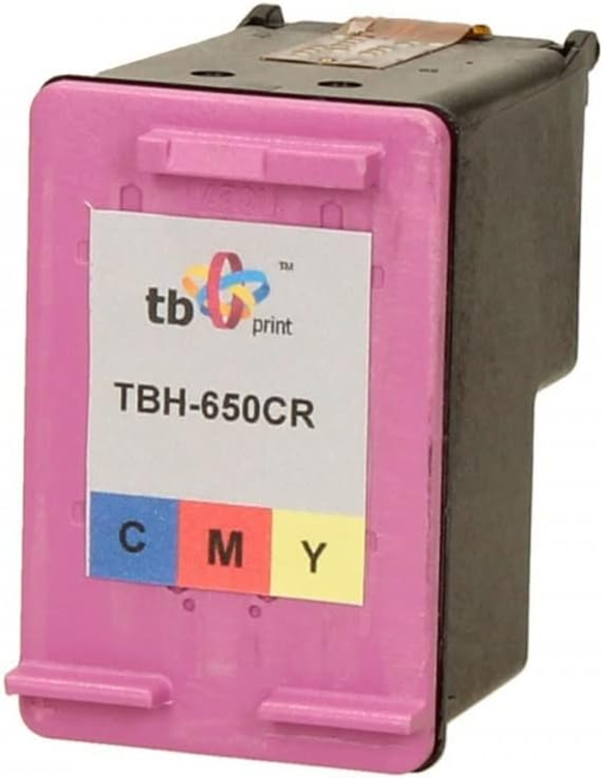 Cartuccia inchiostro TB print. Cartuccia rosa, etichette inchiostro multicolore, plastica nera.
