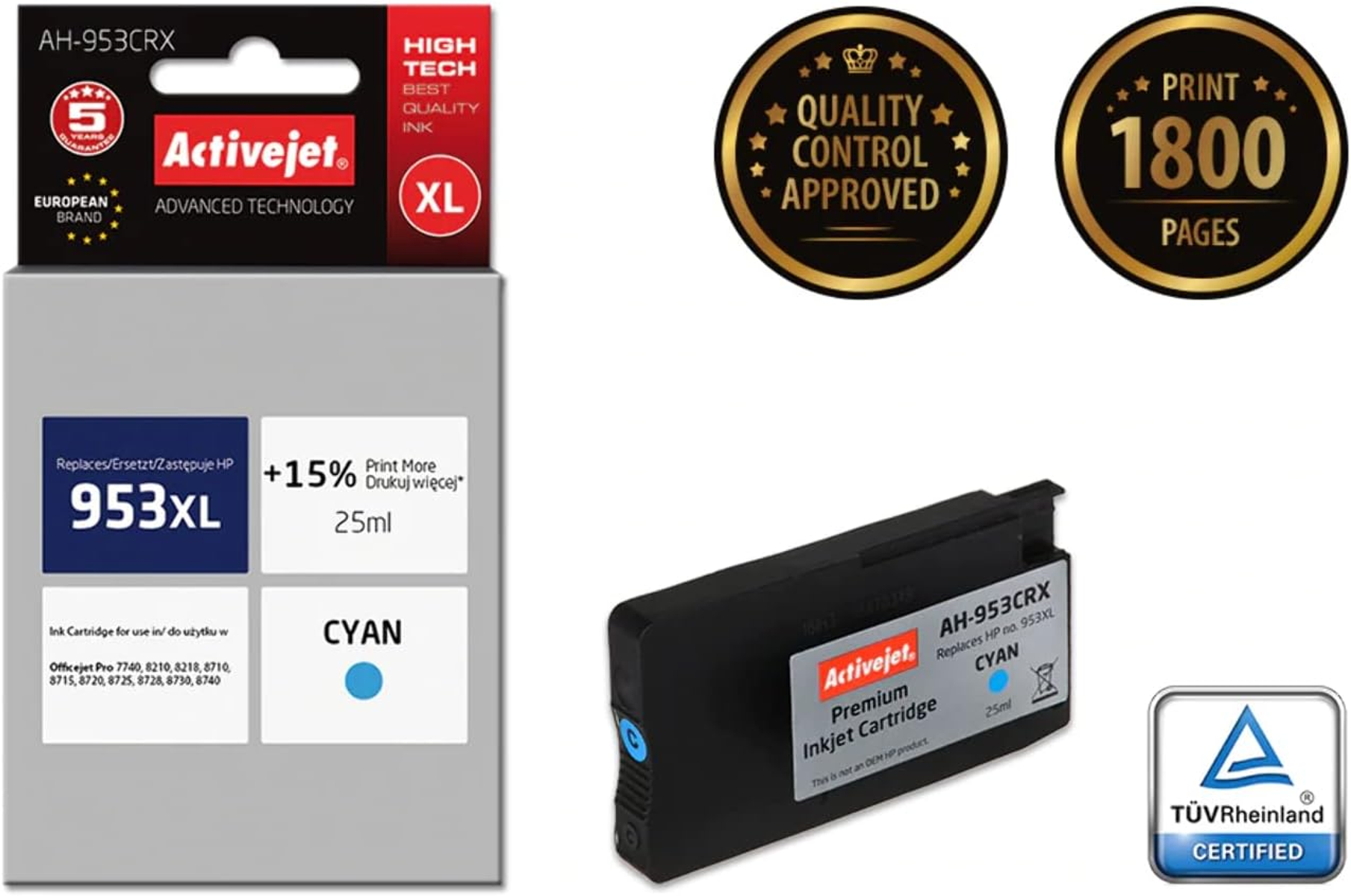 Wkład atramentowy Activejet AH-953CRX i pudełko. Tusz cyjan. Drukuj 1800 stron.