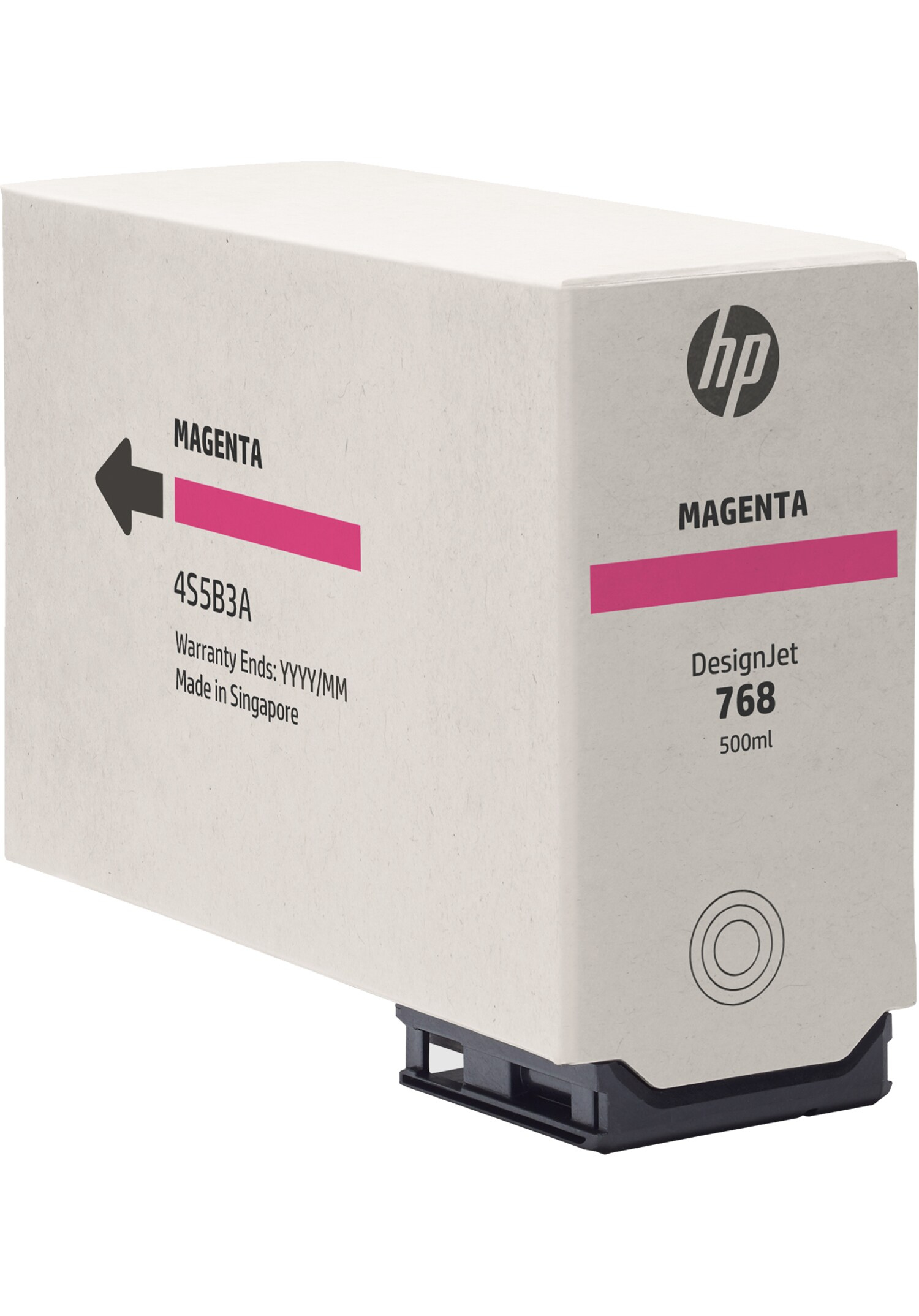 HP DesignJet 768 Tintenpatrone. Magenta-Box mit Magenta-Etikett und Pfeil.