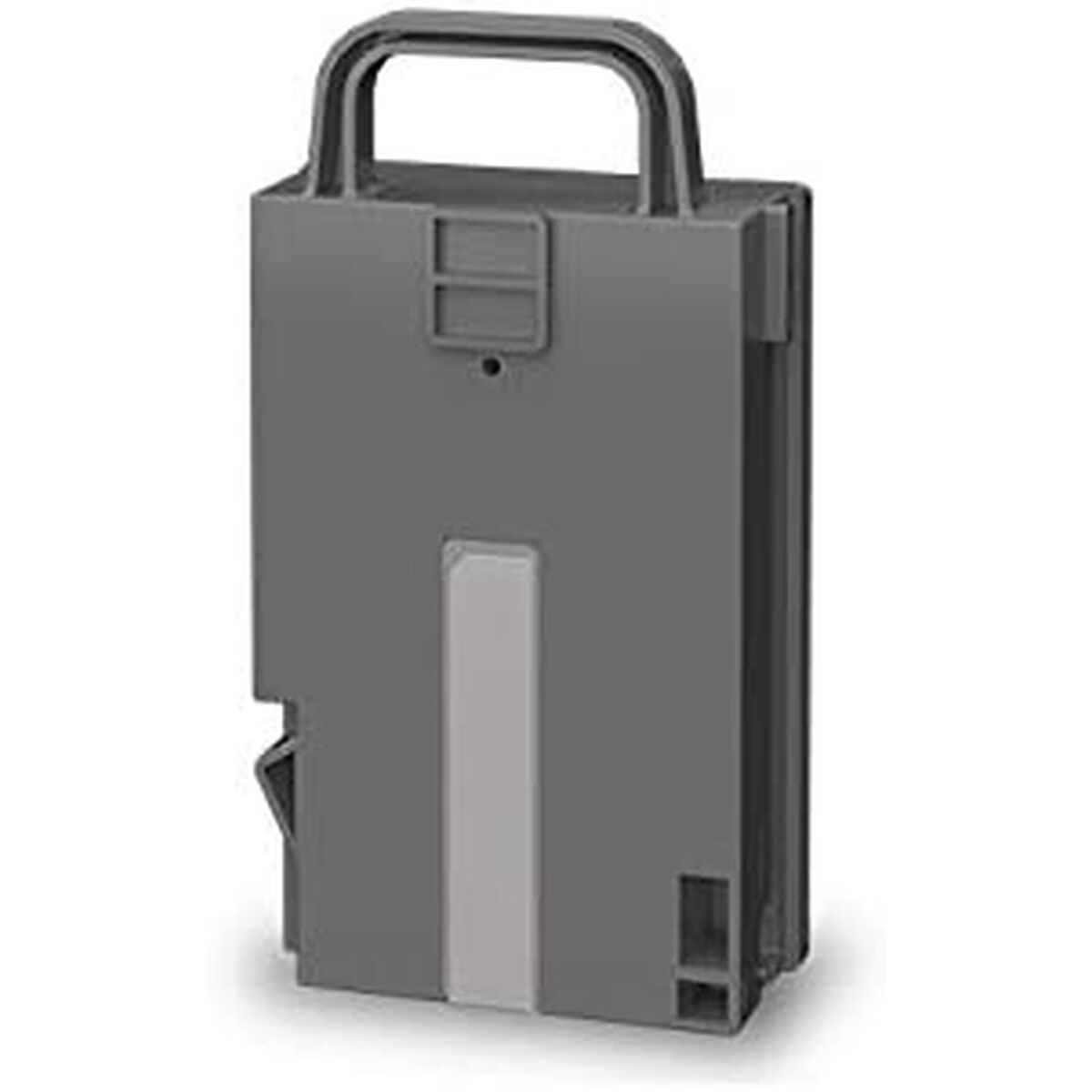 Pieza gris de Epson. Forma rectangular con asa. El asa está arriba.