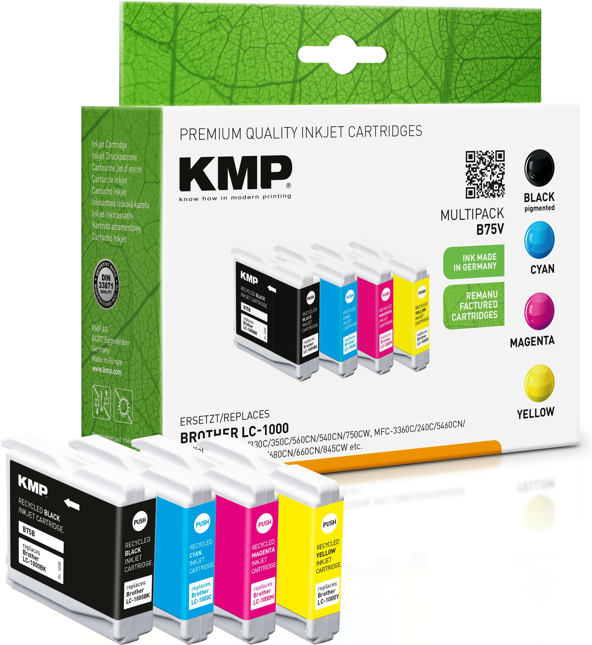 Scatola di cartucce d'inchiostro KMP. Contiene cartucce nere, ciano, magenta e gialle.