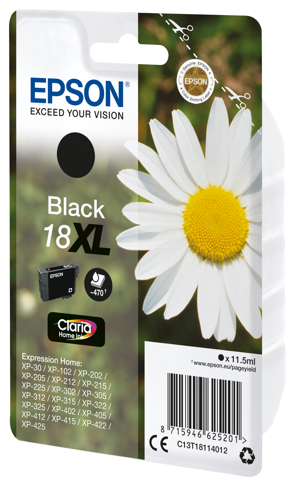 Epson ink cartridge pack with a daisy background. Black ink in the cartridge.