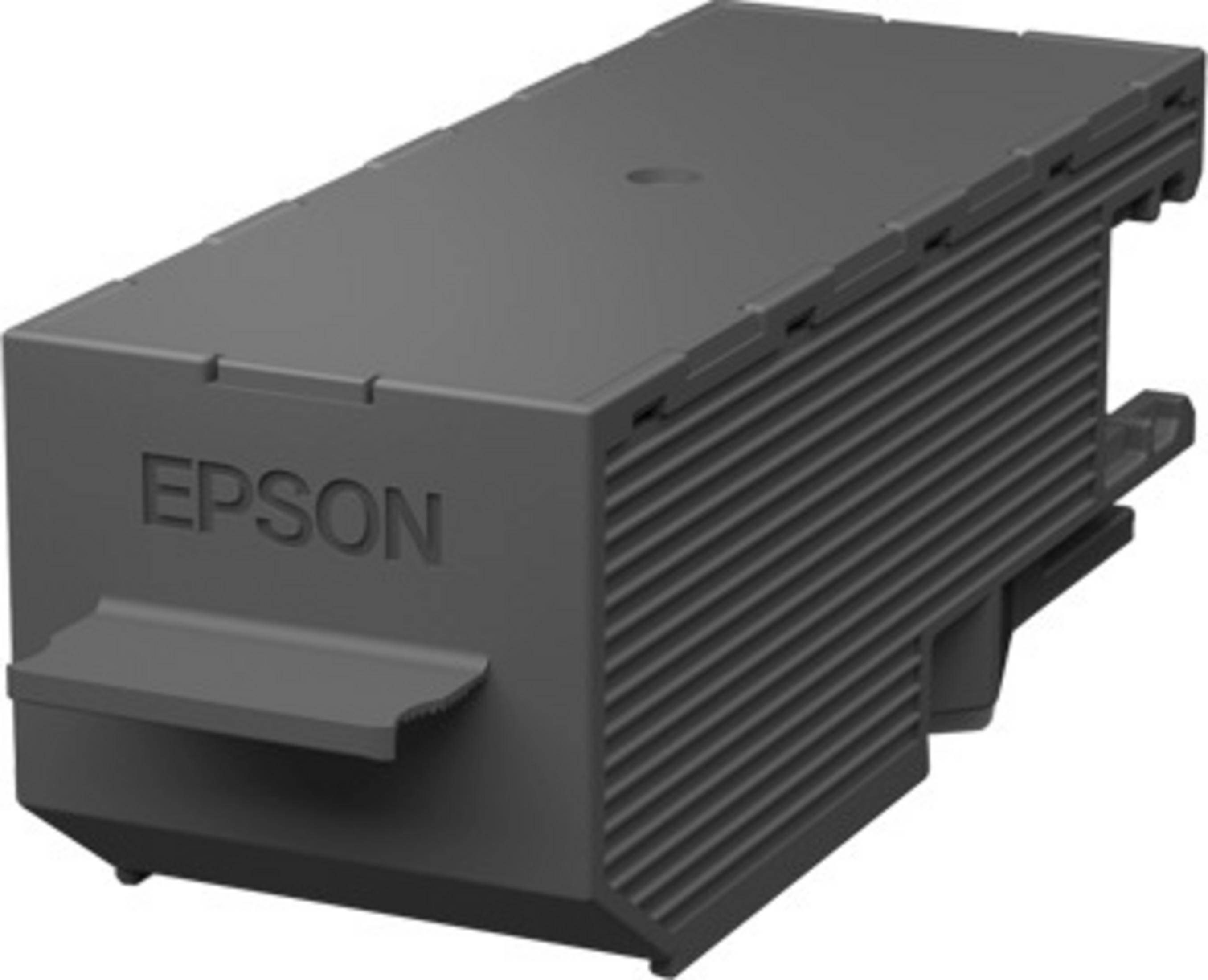 Cartuccia d'inchiostro Epson nera con il marchio stampato. La cartuccia ha una maniglia.