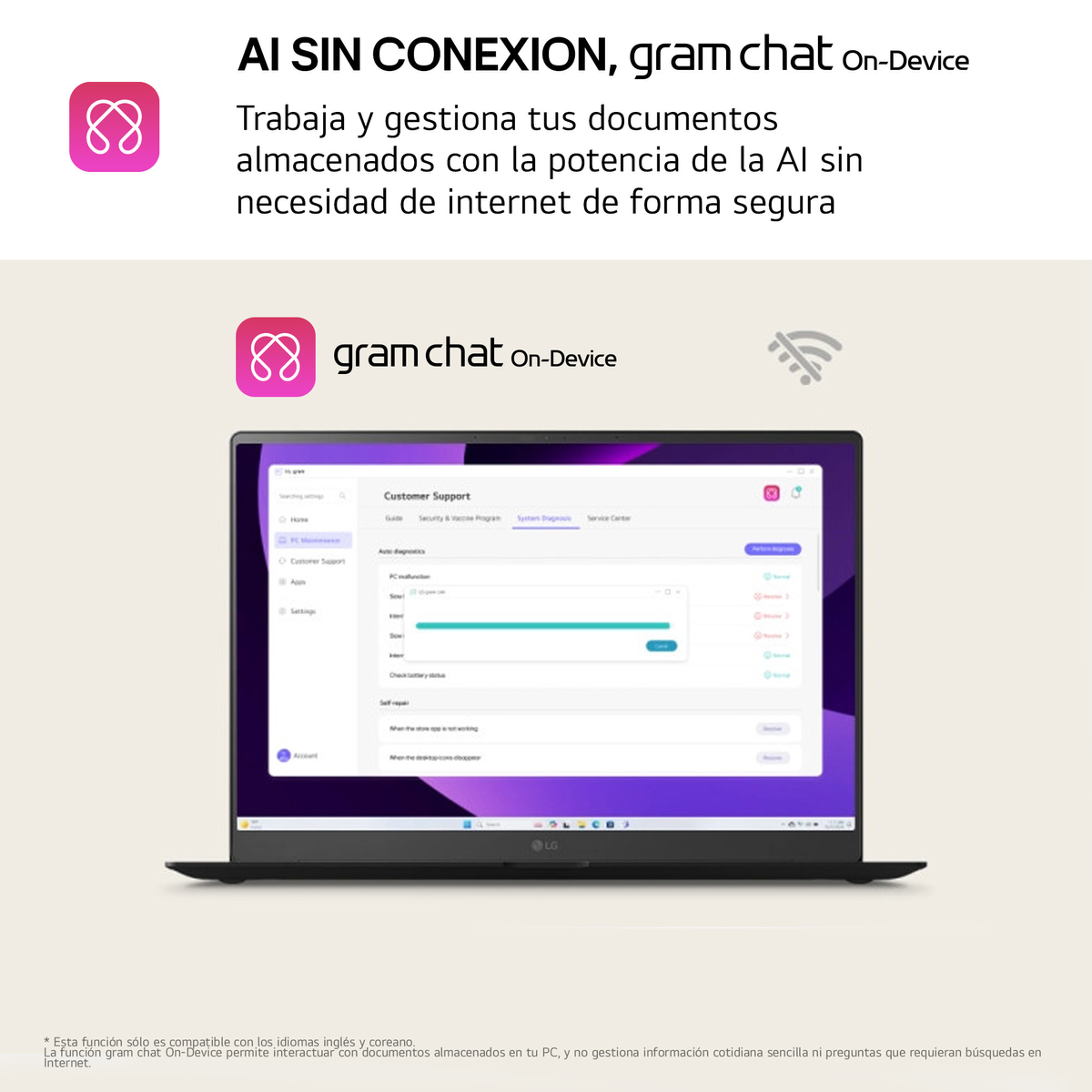 Portátil abierto con pantalla mostrando una interfaz de soporte al cliente.