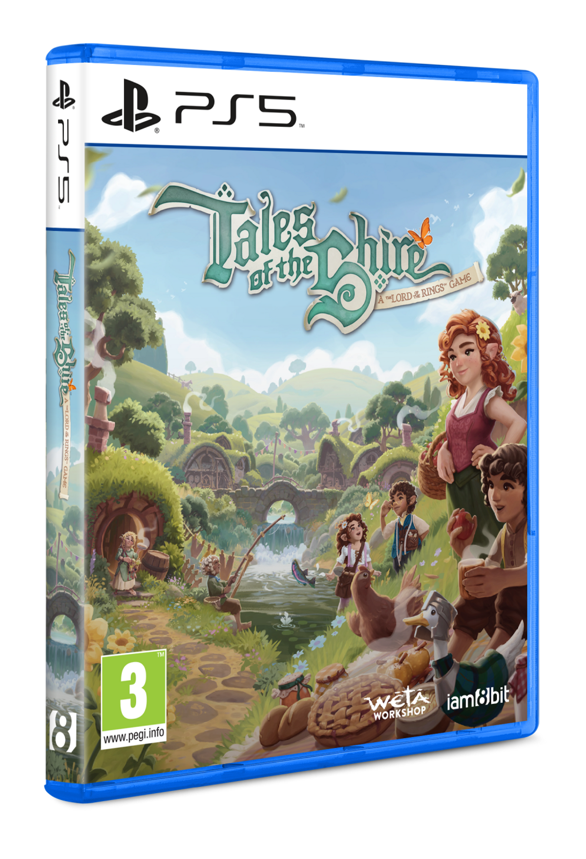 Arte de la caja del juego Tales of the Shire, que muestra un pueblo y personajes.