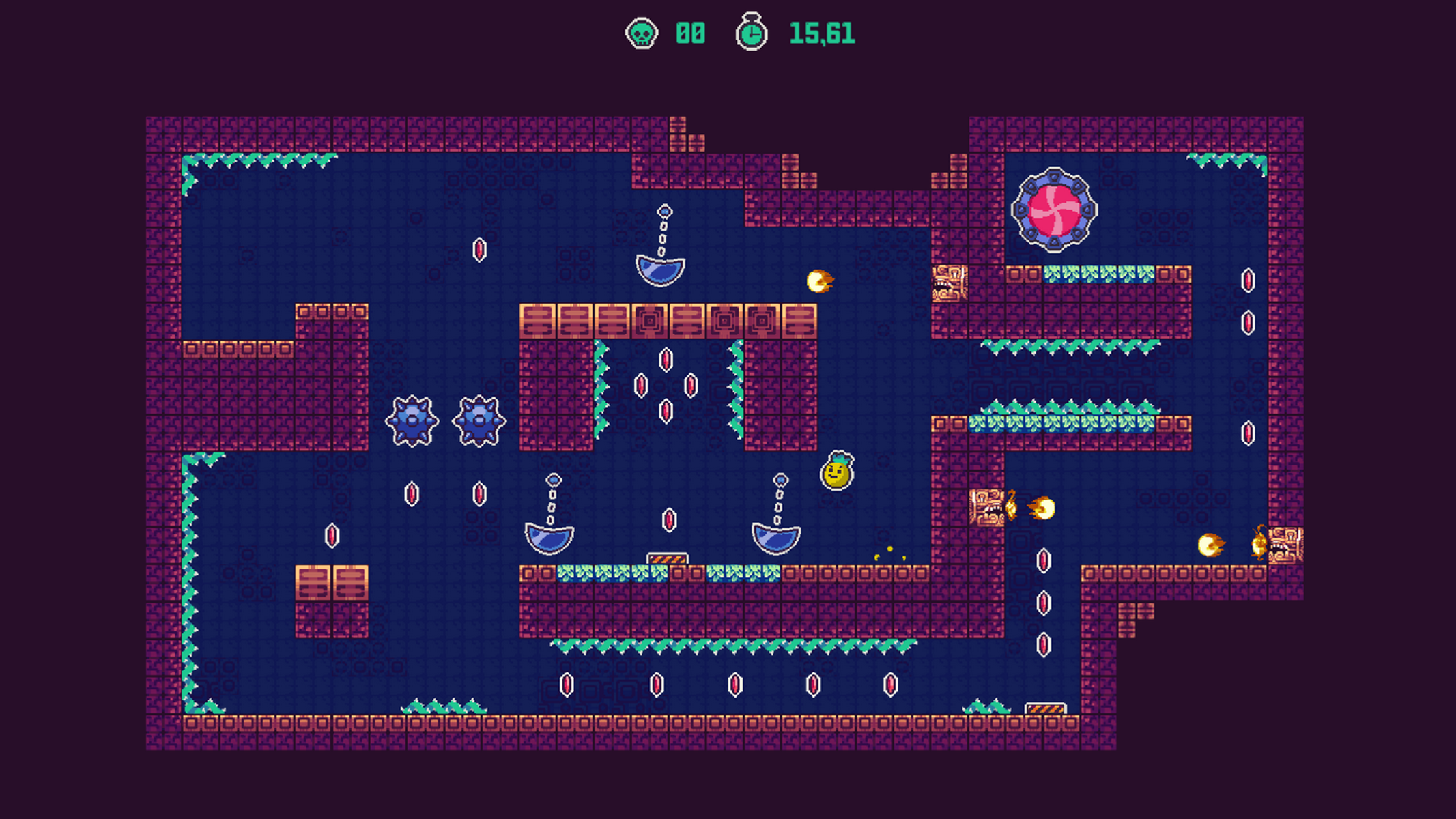 Pantalla de juego: Nivel de plataformas pixelado con monedas y enemigos.
