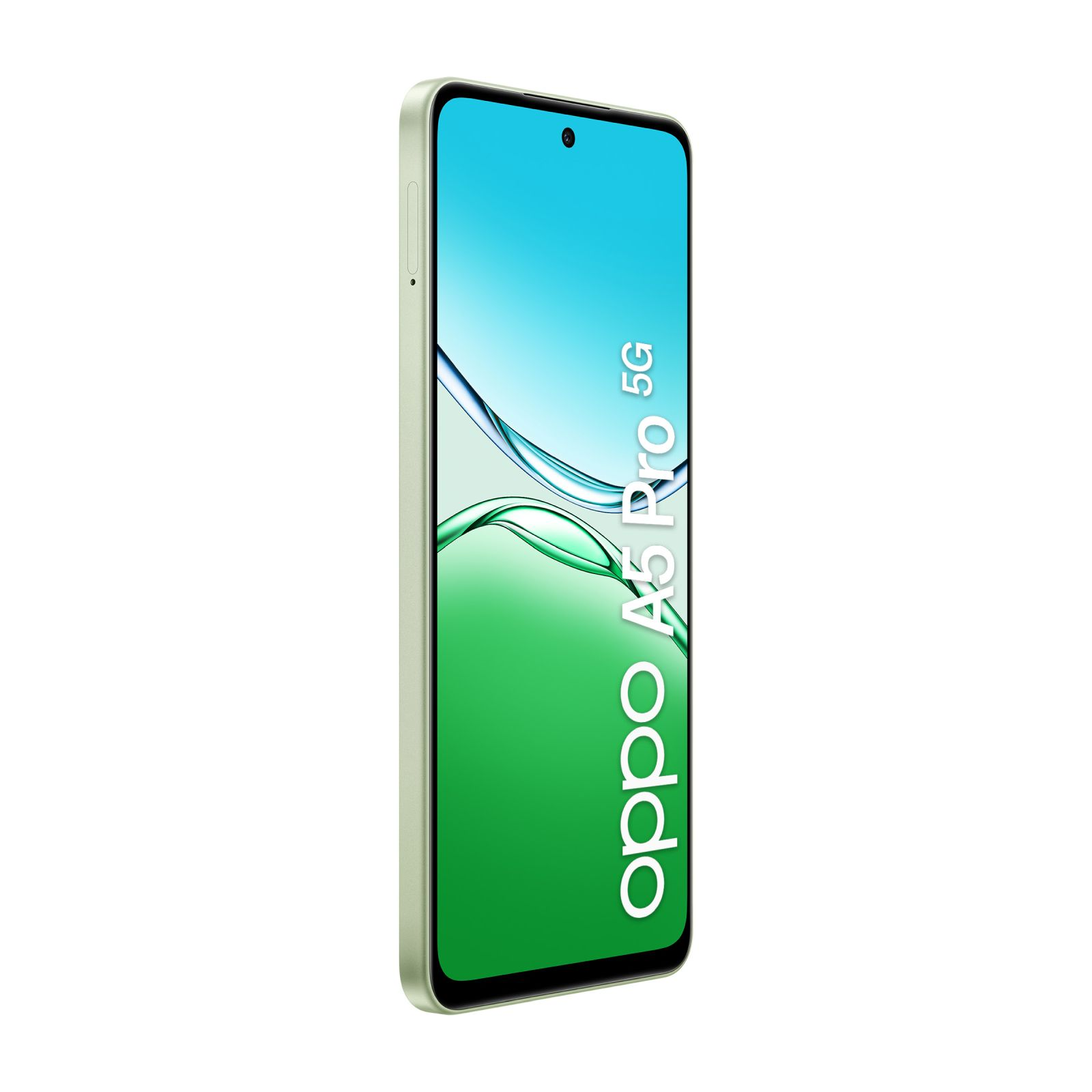 Die Rückseite eines dunkelgrünen Oppo A5 Pro 5G Telefons.