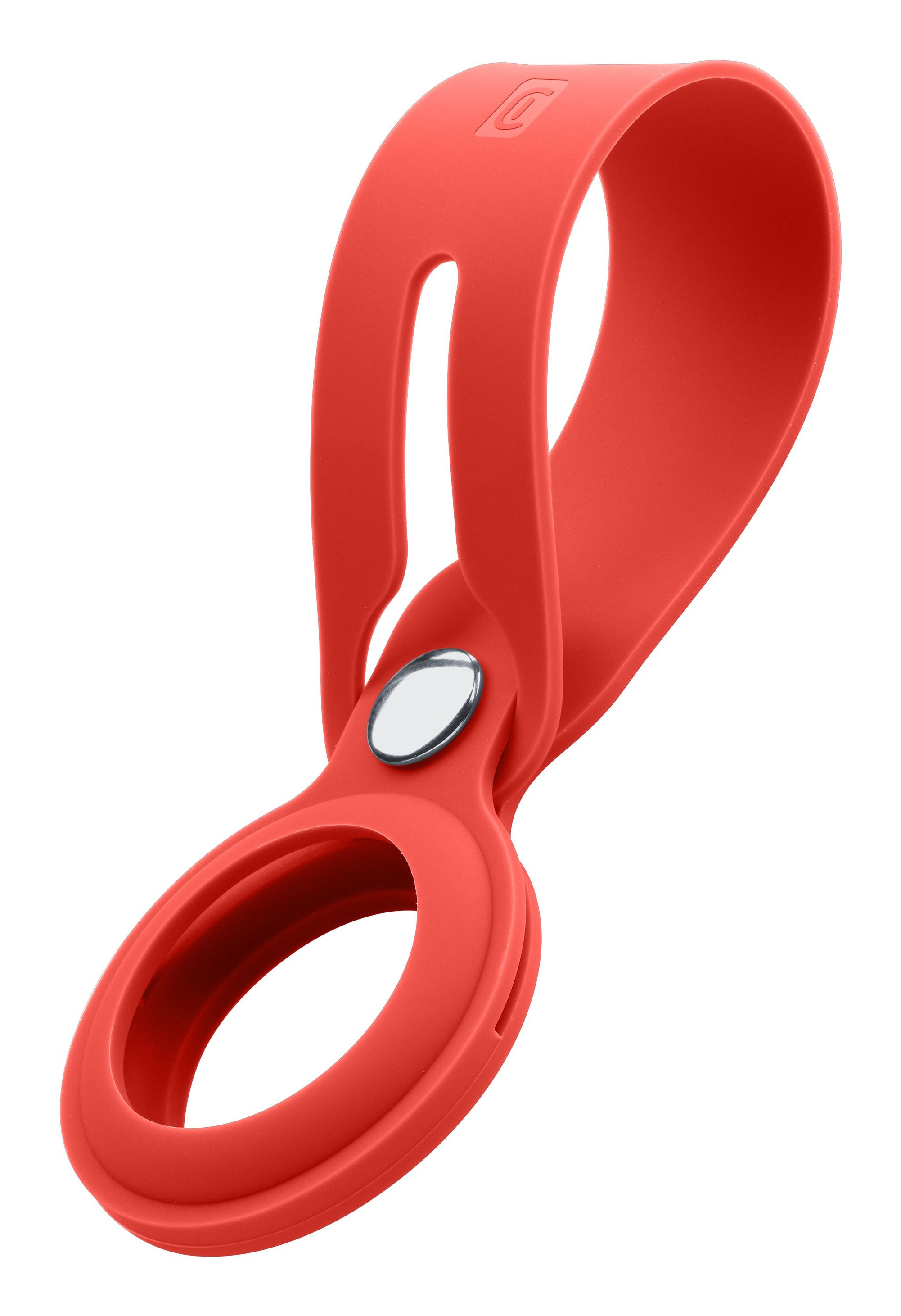 Czerwony uchwyt AirTag z pętlą.