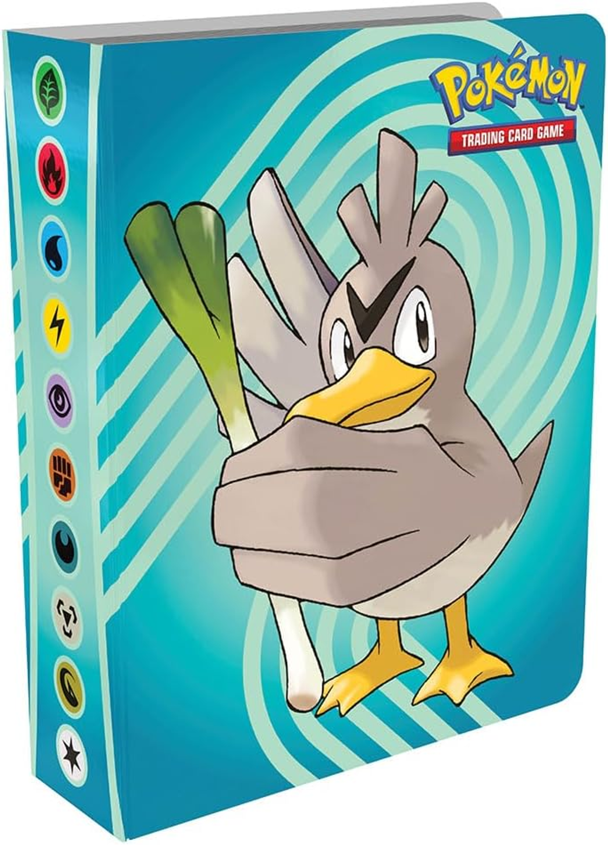 Carpeta de cartas coleccionables Pokémon con un Farfetch'd en la portada.