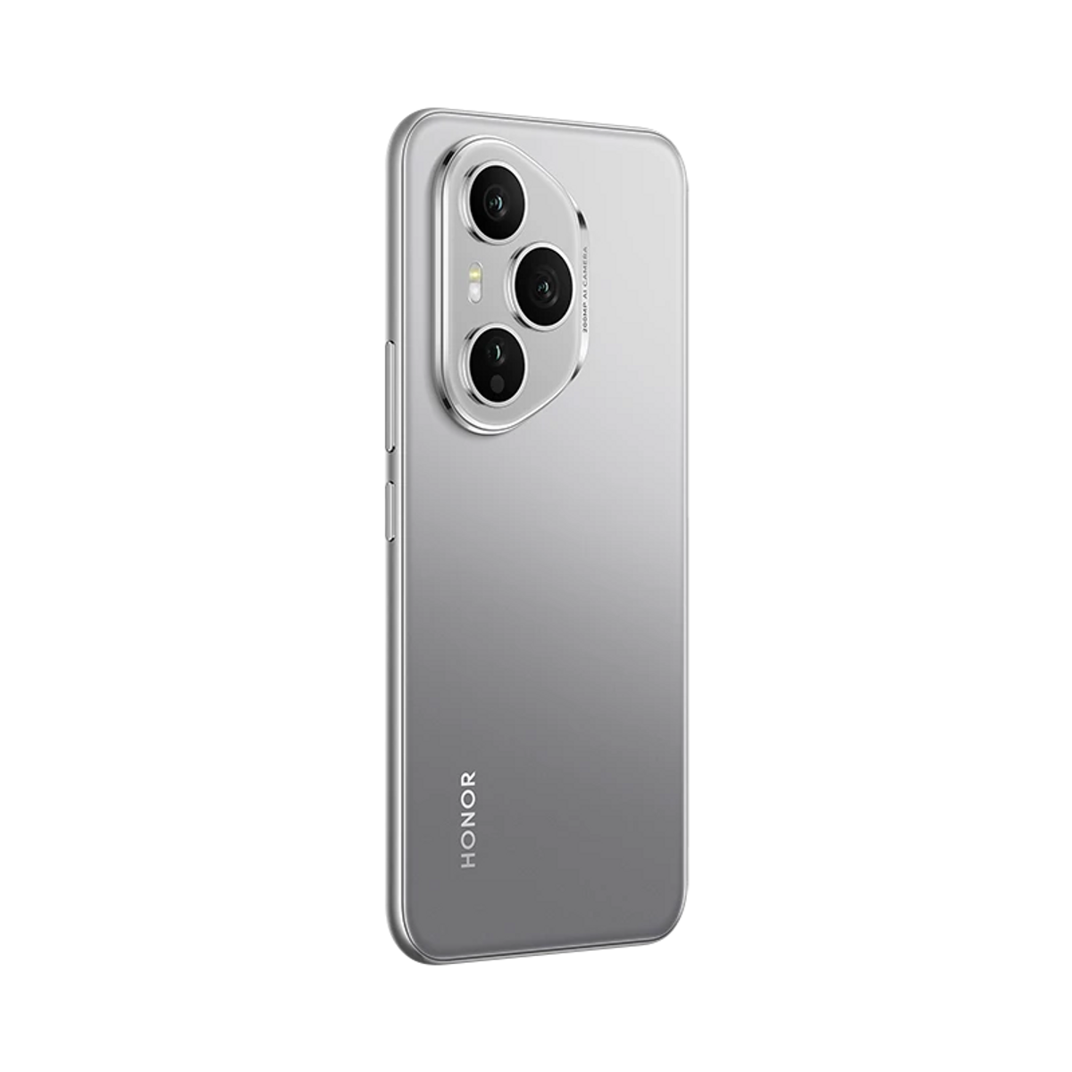 Srebrny telefon Honor z trzema aparatami z tyłu.