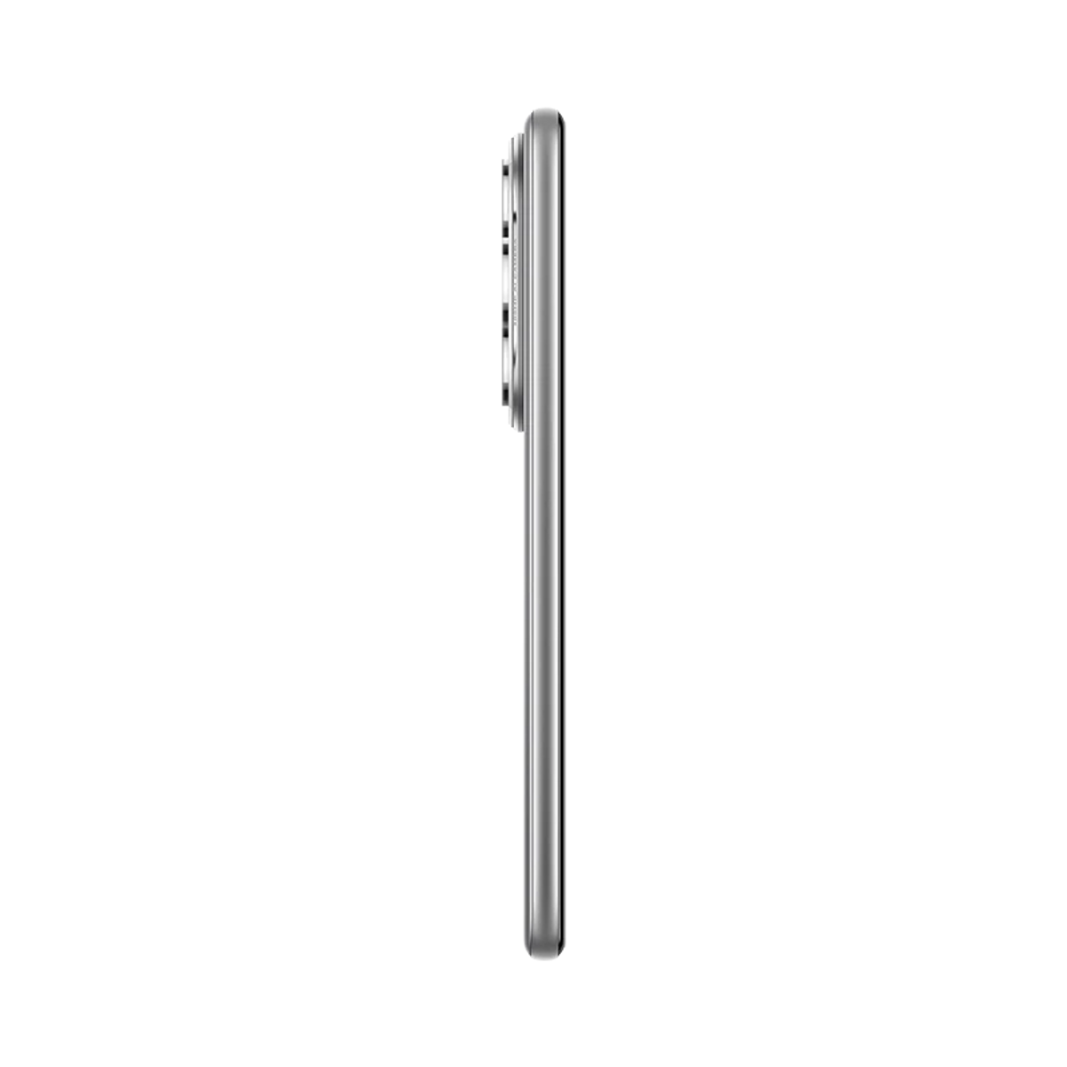 Widok z boku smartfona. Srebrny kolor. Widoczne kamery. Czarne tło.