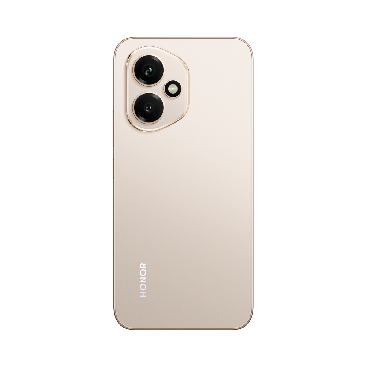 Smartphone-Rückansicht. Goldene Farbe. Zwei Kameras. HONOR-Logo. Schwarzer Hintergrund.