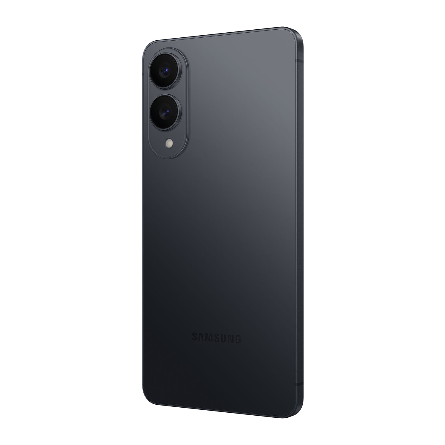 Dunkelgraues Samsung-Handy mit Dual-Kameras und Samsung-Logo.